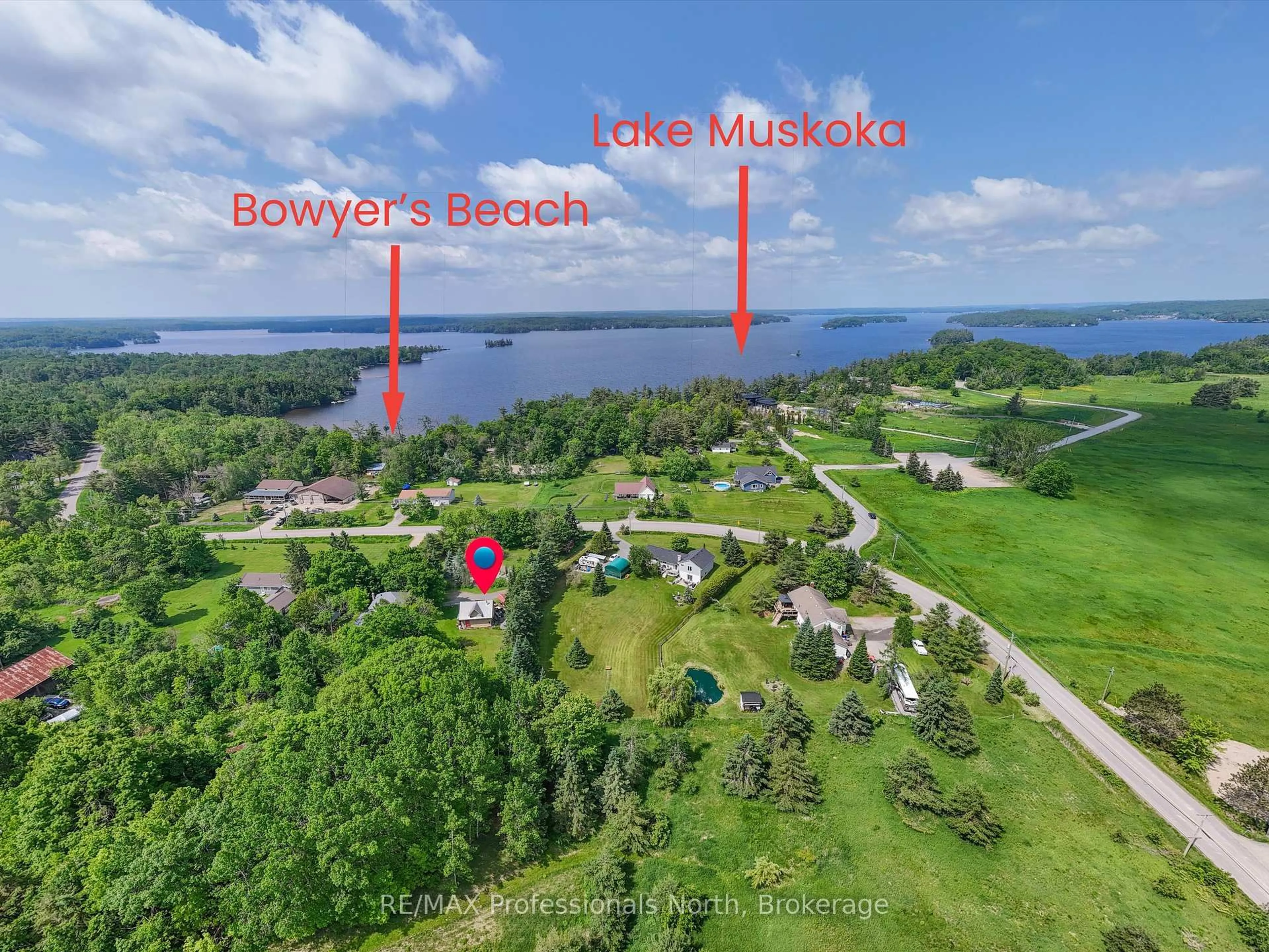 A pic from outside/outdoor area/front of a property/back of a property/a pic from drone, water/lake/river/ocean view for 1287 Golden Beach Rd, Bracebridge Ontario P1L 1W8