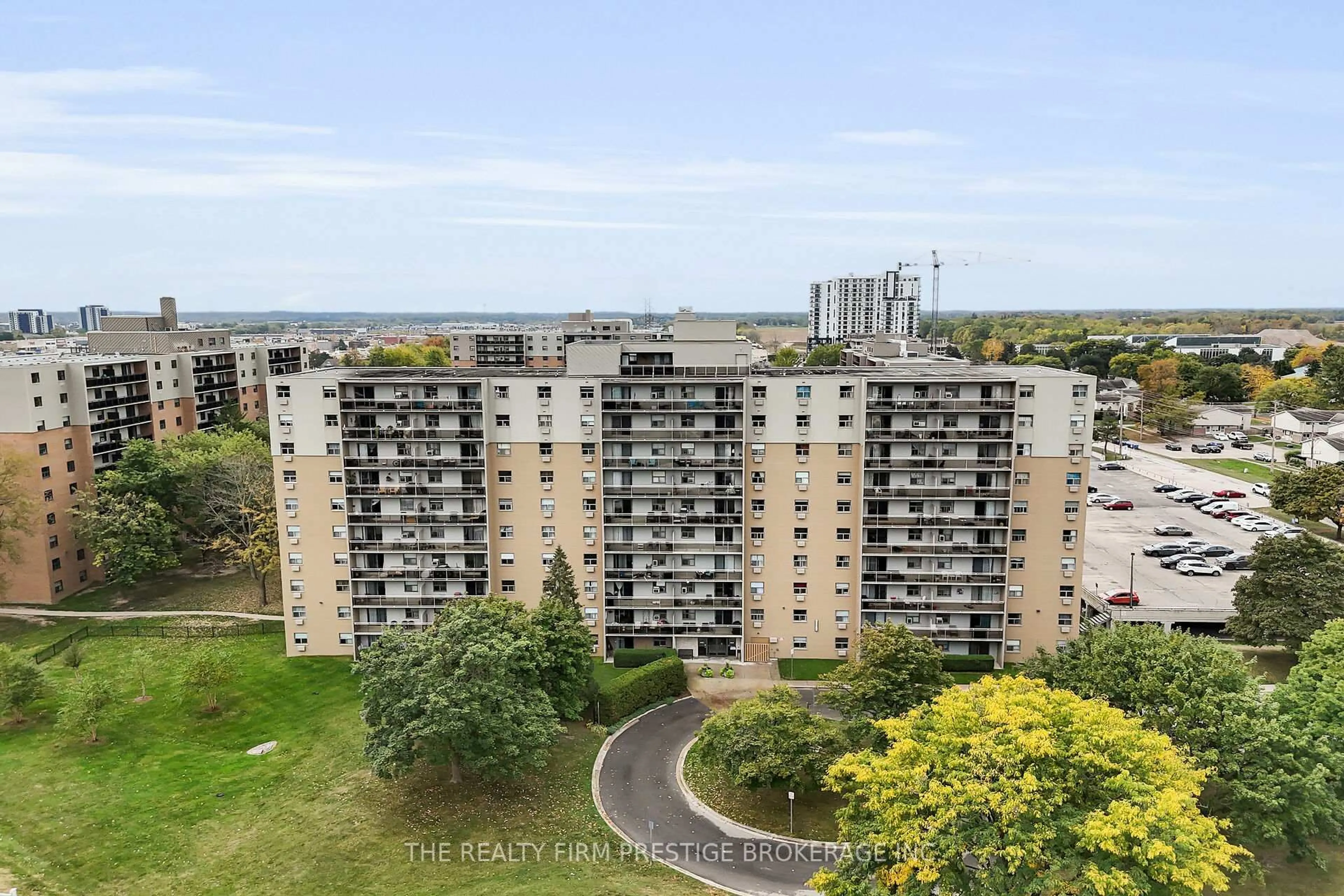 A pic from outside/outdoor area/front of a property/back of a property/a pic from drone, city buildings view from balcony for 931 Wonderland Rd #508, London South Ontario N6K 2X6