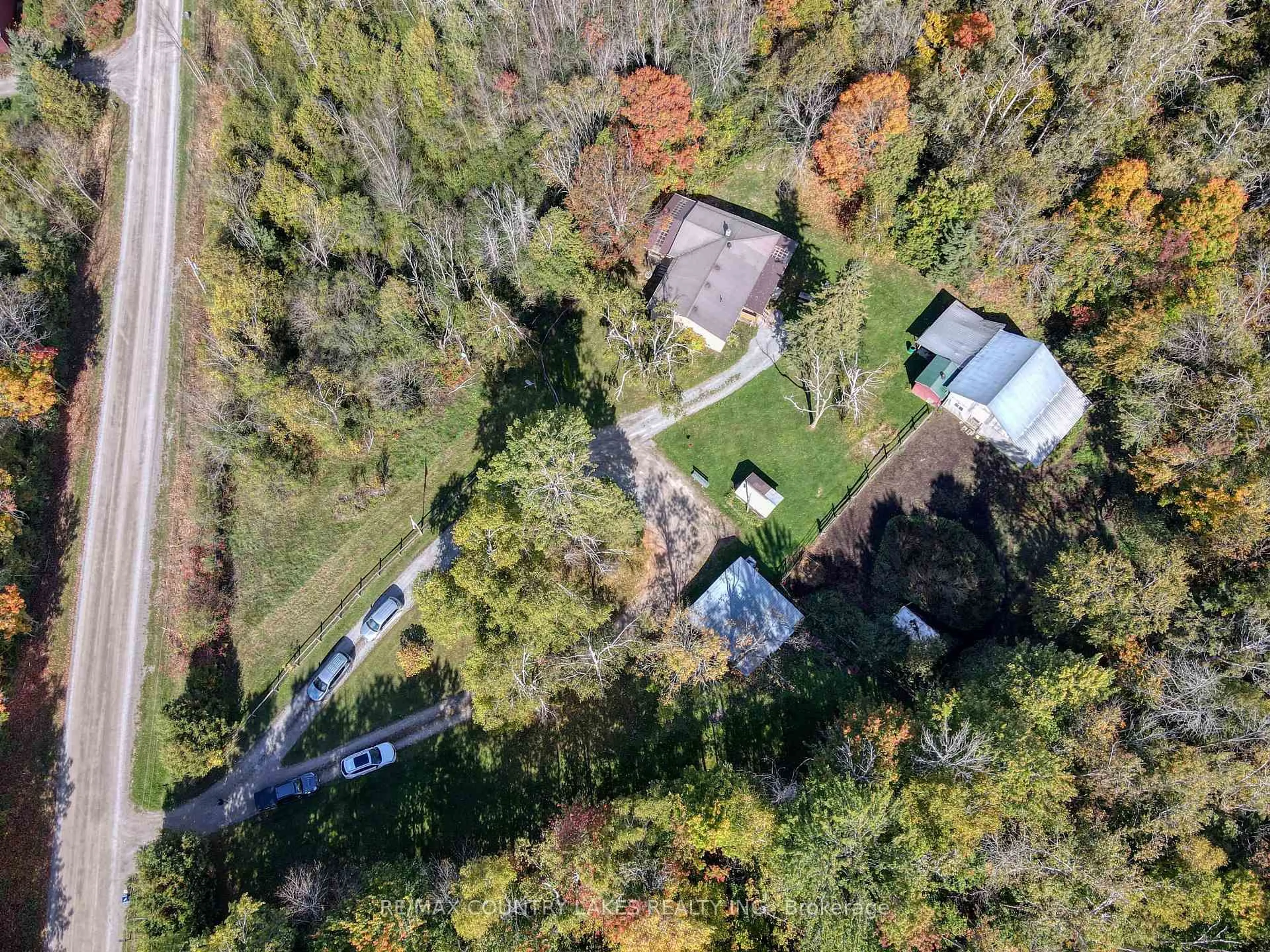 A pic from outside/outdoor area/front of a property/back of a property/a pic from drone, forest/trees view for 1364 Farms Rd, Kawartha Lakes Ontario K0M 2T0