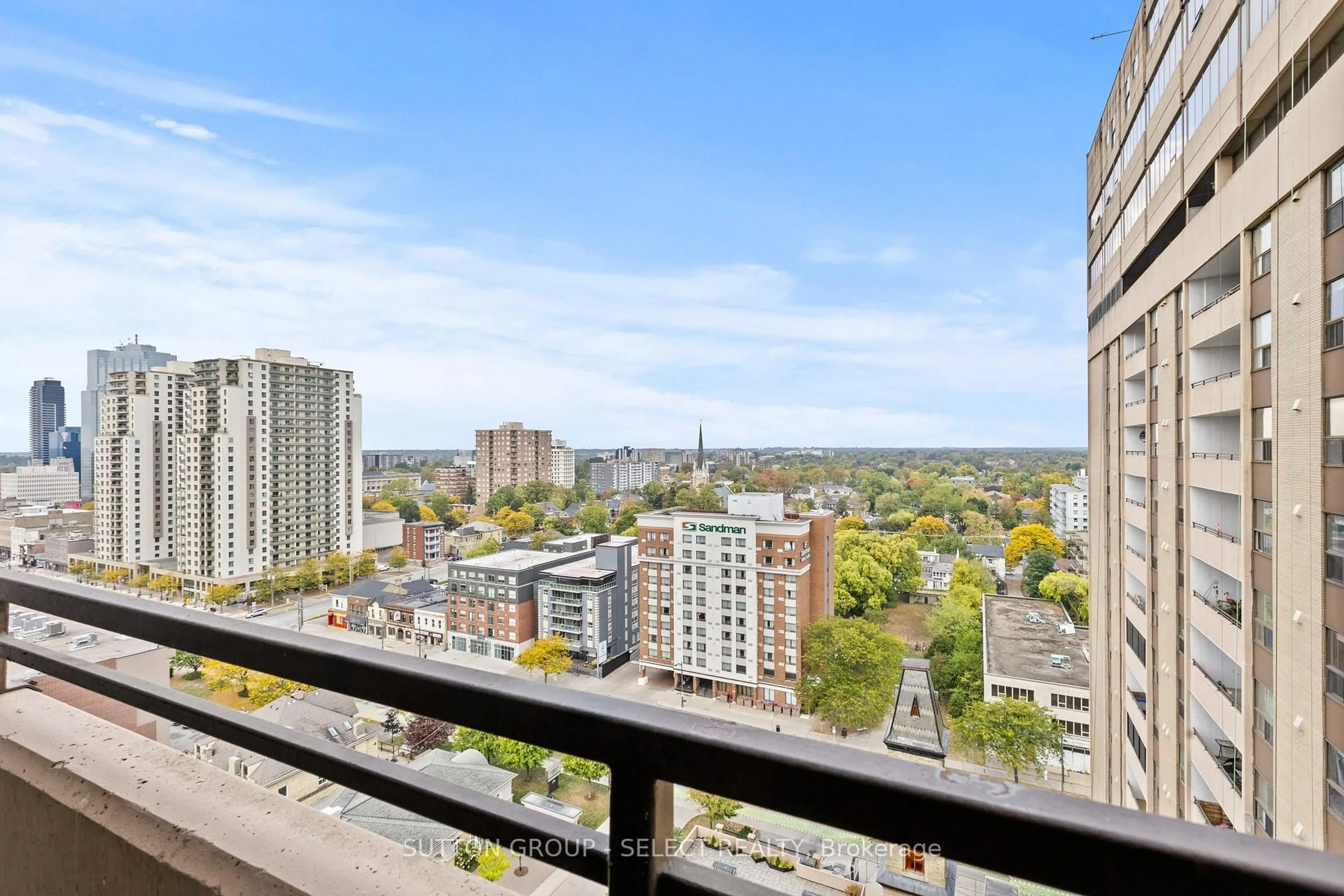 Balcony in the apartment, city buildings view from balcony for 380 King St #S01702, London East Ontario N6B 3L6