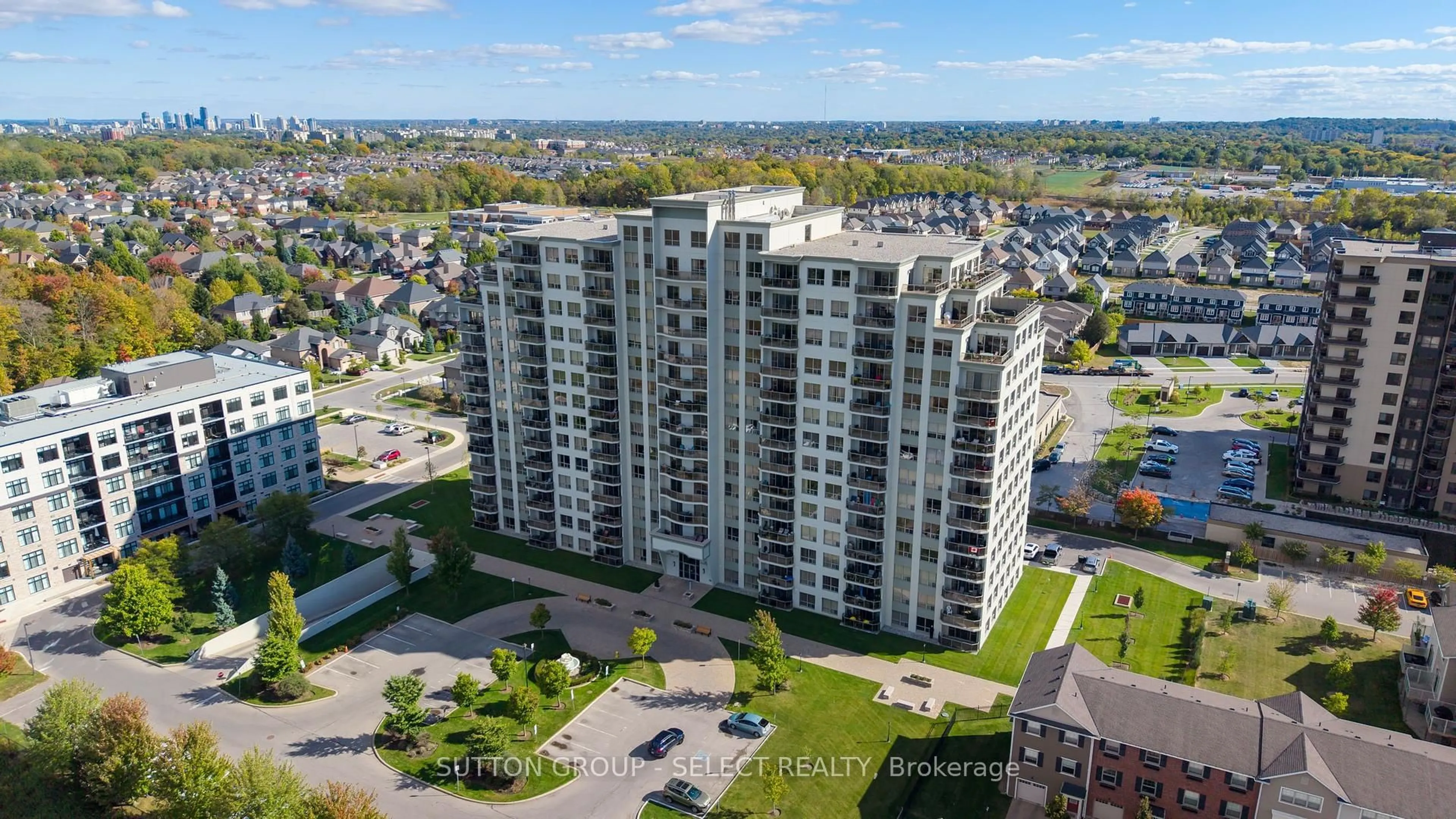 A pic from outside/outdoor area/front of a property/back of a property/a pic from drone, city buildings view from balcony for 1030 Coronation Dr #908, London North Ontario N6G 0G5