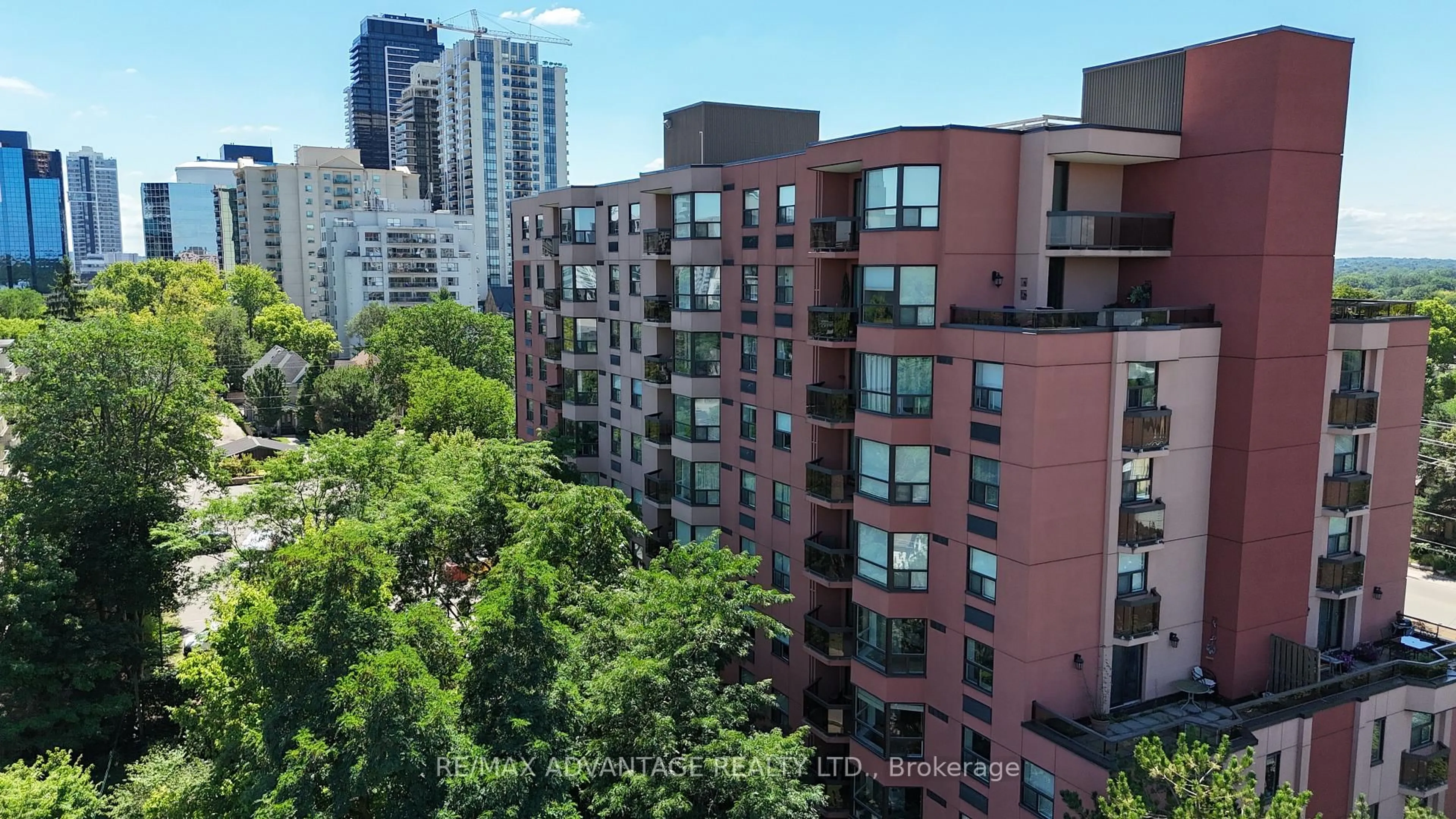 A pic from outside/outdoor area/front of a property/back of a property/a pic from drone, city buildings view from balcony for 600 Talbot St #1004, London East Ontario N6A 5L9