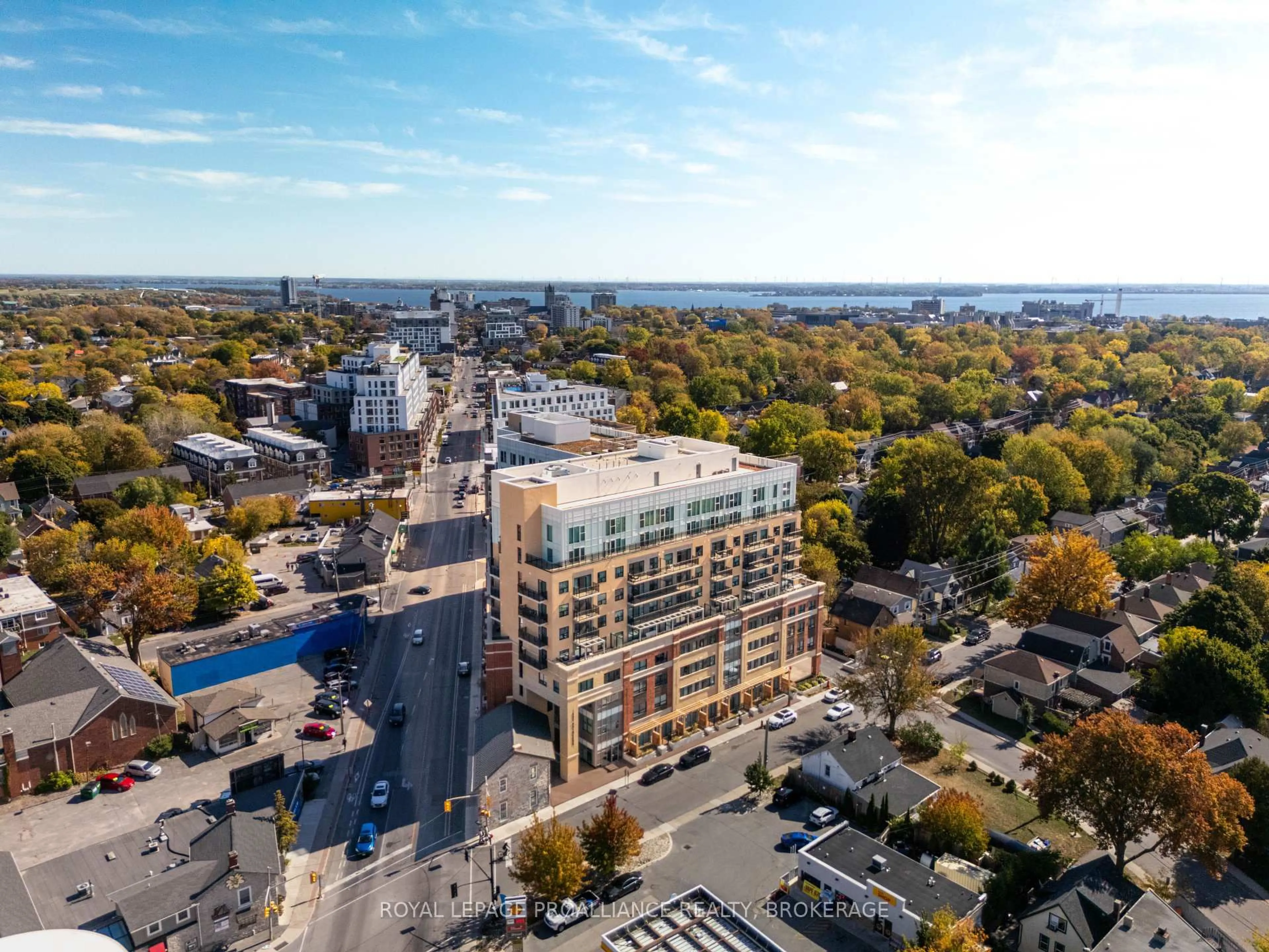 A pic from outside/outdoor area/front of a property/back of a property/a pic from drone, city buildings view from balcony for 652 Princess St #914, Kingston Ontario K7L 1E5