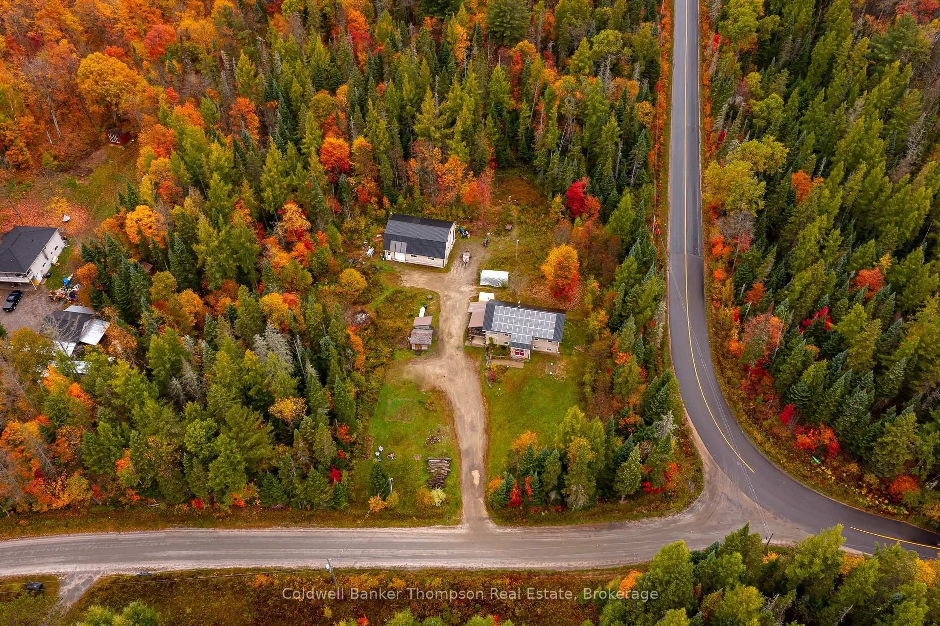 A pic from outside/outdoor area/front of a property/back of a property/a pic from drone, forest/trees view for 20 Wolf Paw Rd, Huntsville Ontario P0B 1M0