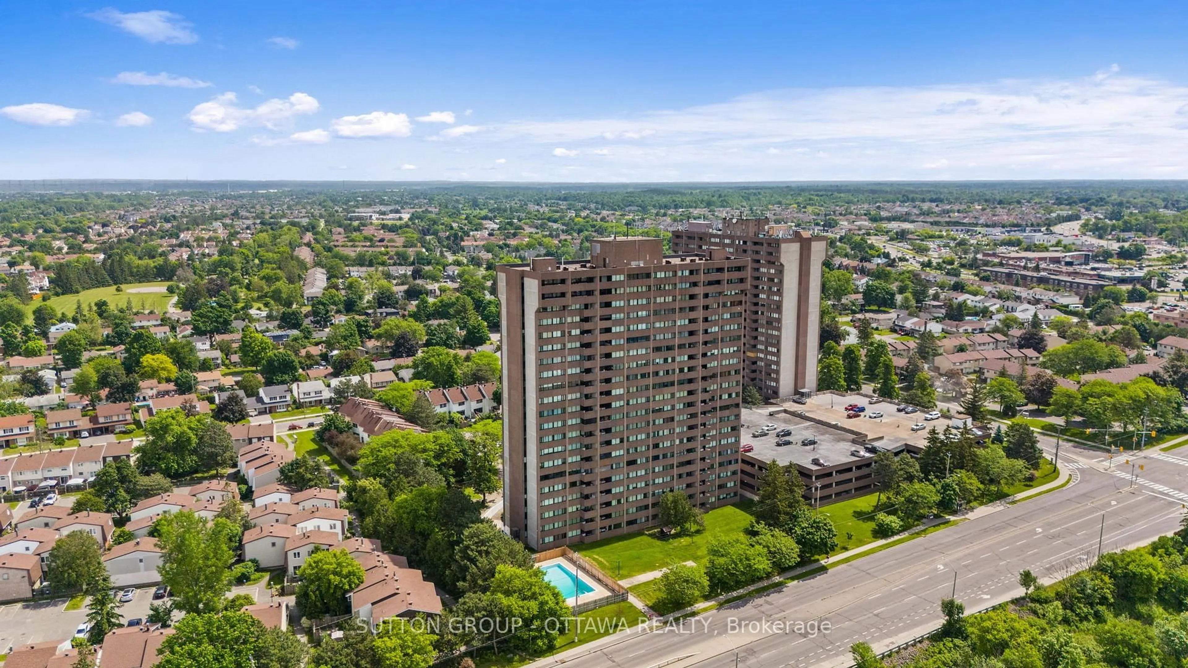 A pic from outside/outdoor area/front of a property/back of a property/a pic from drone, city buildings view from balcony for 3360 Southgate Rd, Ottawa Ontario K1V 9A6