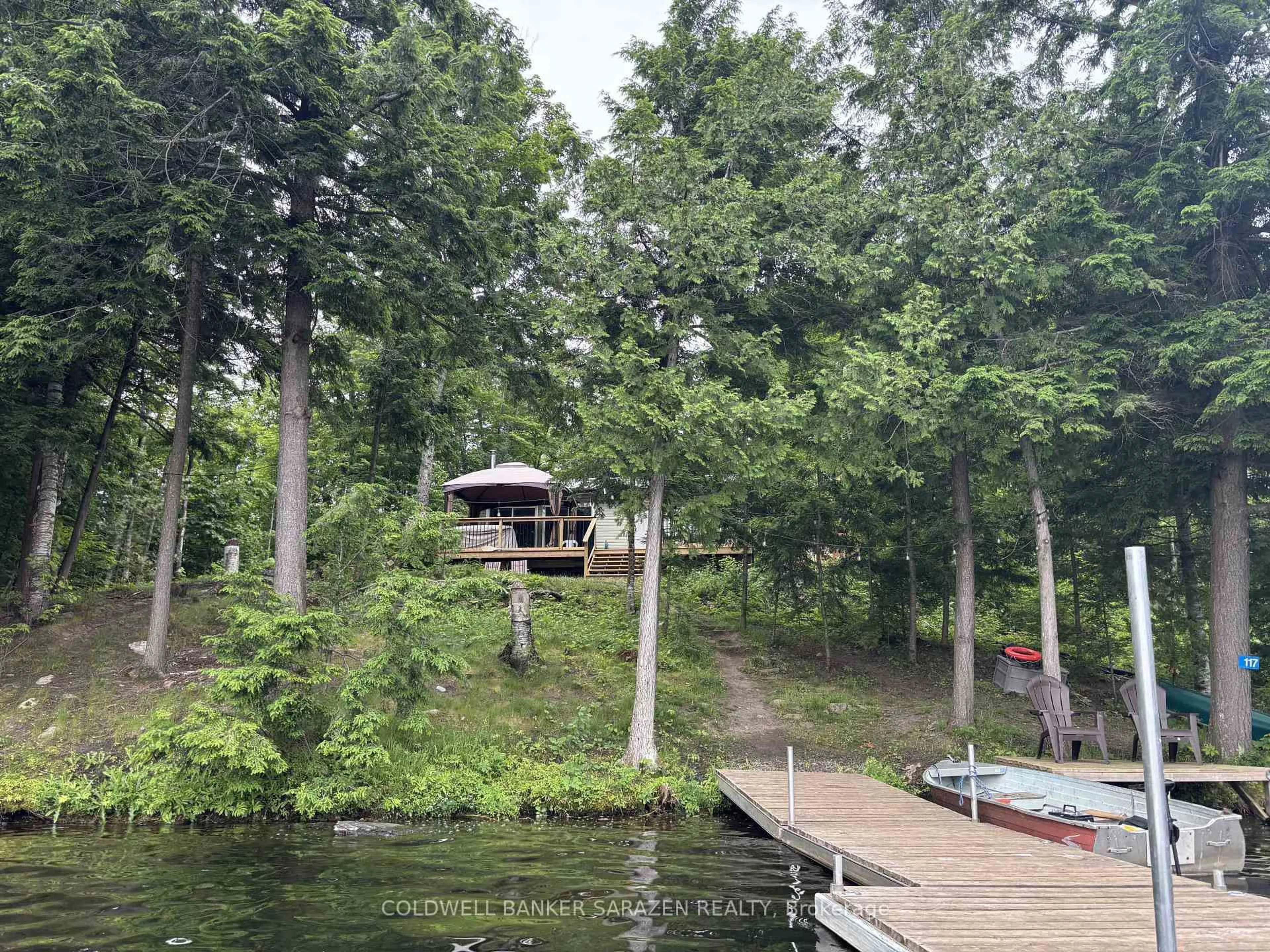 A pic from outside/outdoor area/front of a property/back of a property/a pic from drone, water/lake/river/ocean view for 117 Raycroft Peninsula Pt, White Lake Ontario K0A 3L0