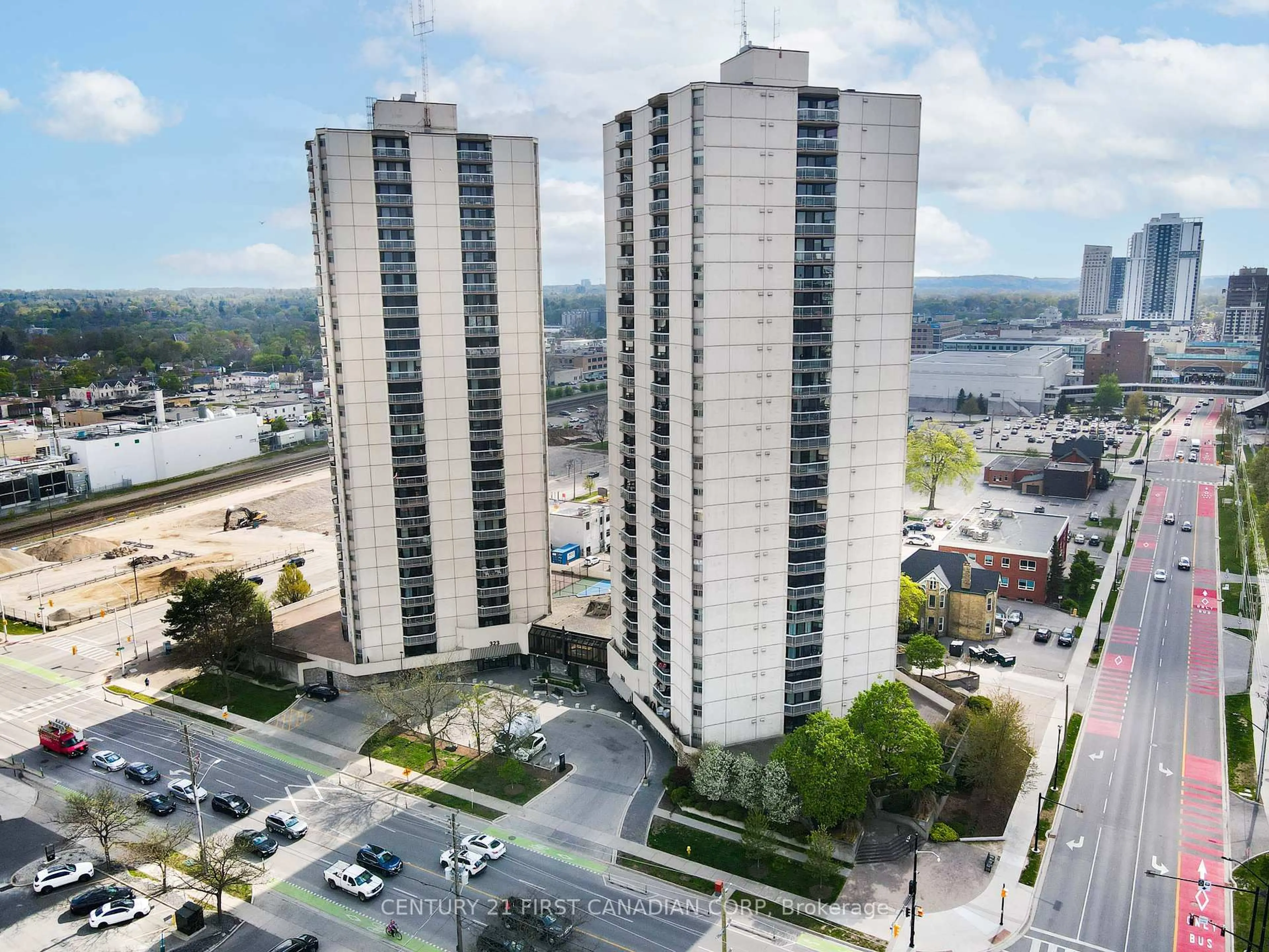A pic from outside/outdoor area/front of a property/back of a property/a pic from drone, city buildings view from balcony for 363 Colborne St #402, London East Ontario N6B 3N3