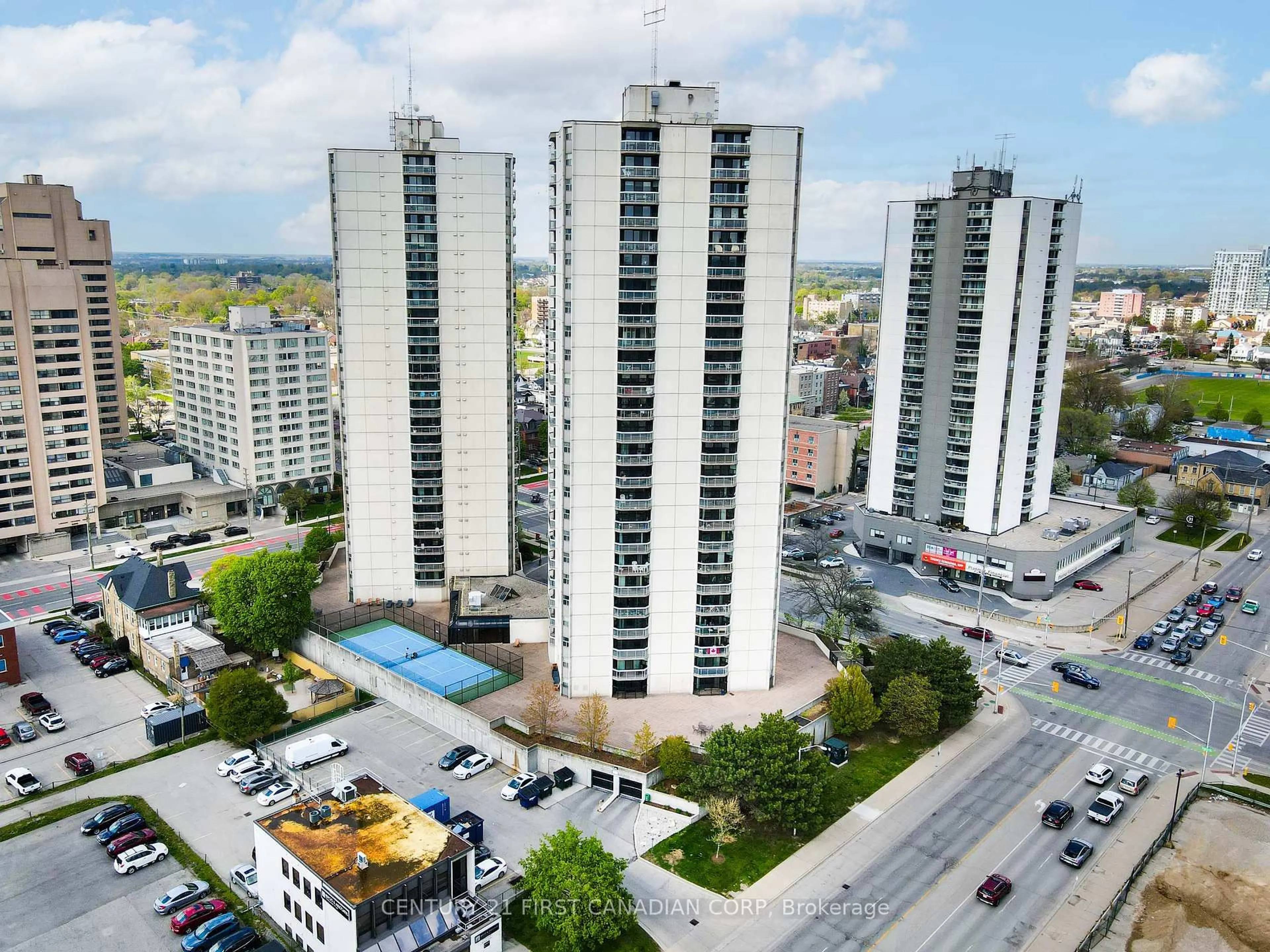 A pic from outside/outdoor area/front of a property/back of a property/a pic from drone, city buildings view from balcony for 363 Colborne St #402, London East Ontario N6B 3N3