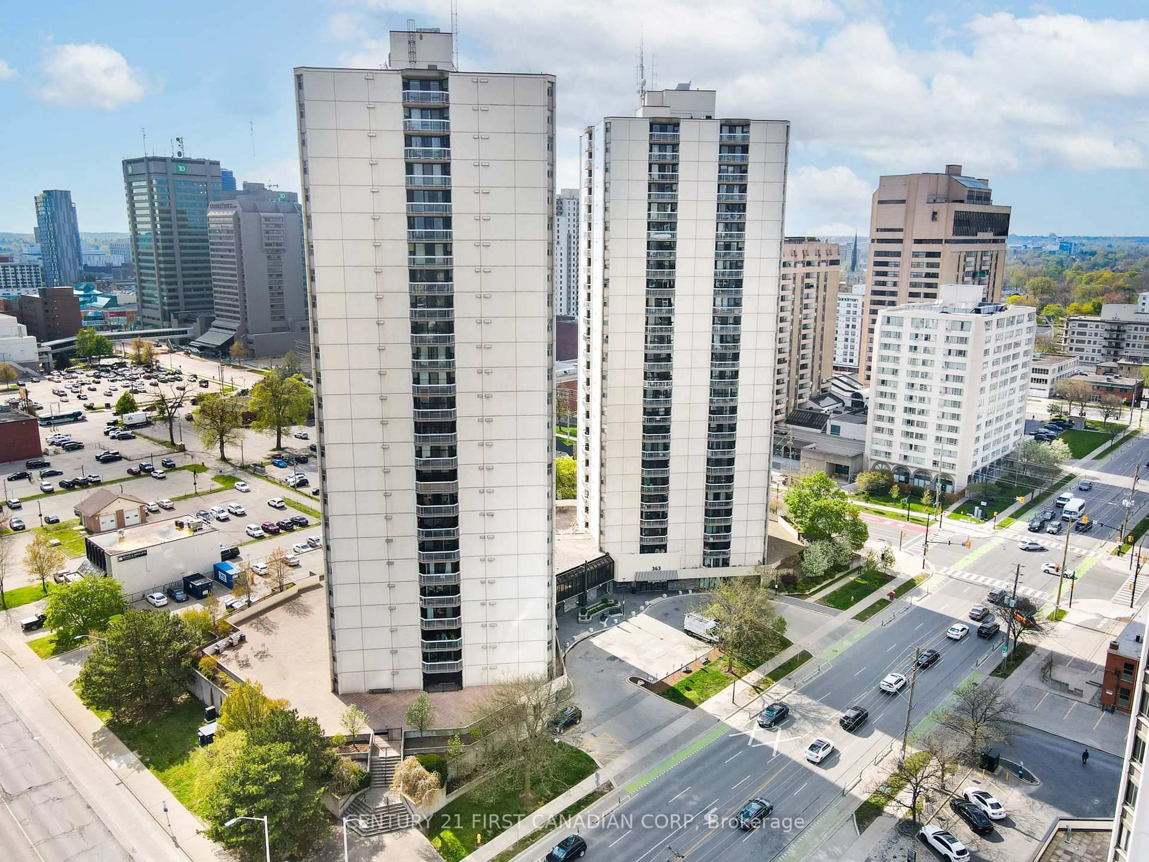 A pic from outside/outdoor area/front of a property/back of a property/a pic from drone, city buildings view from balcony for 363 Colborne St #402, London East Ontario N6B 3N3