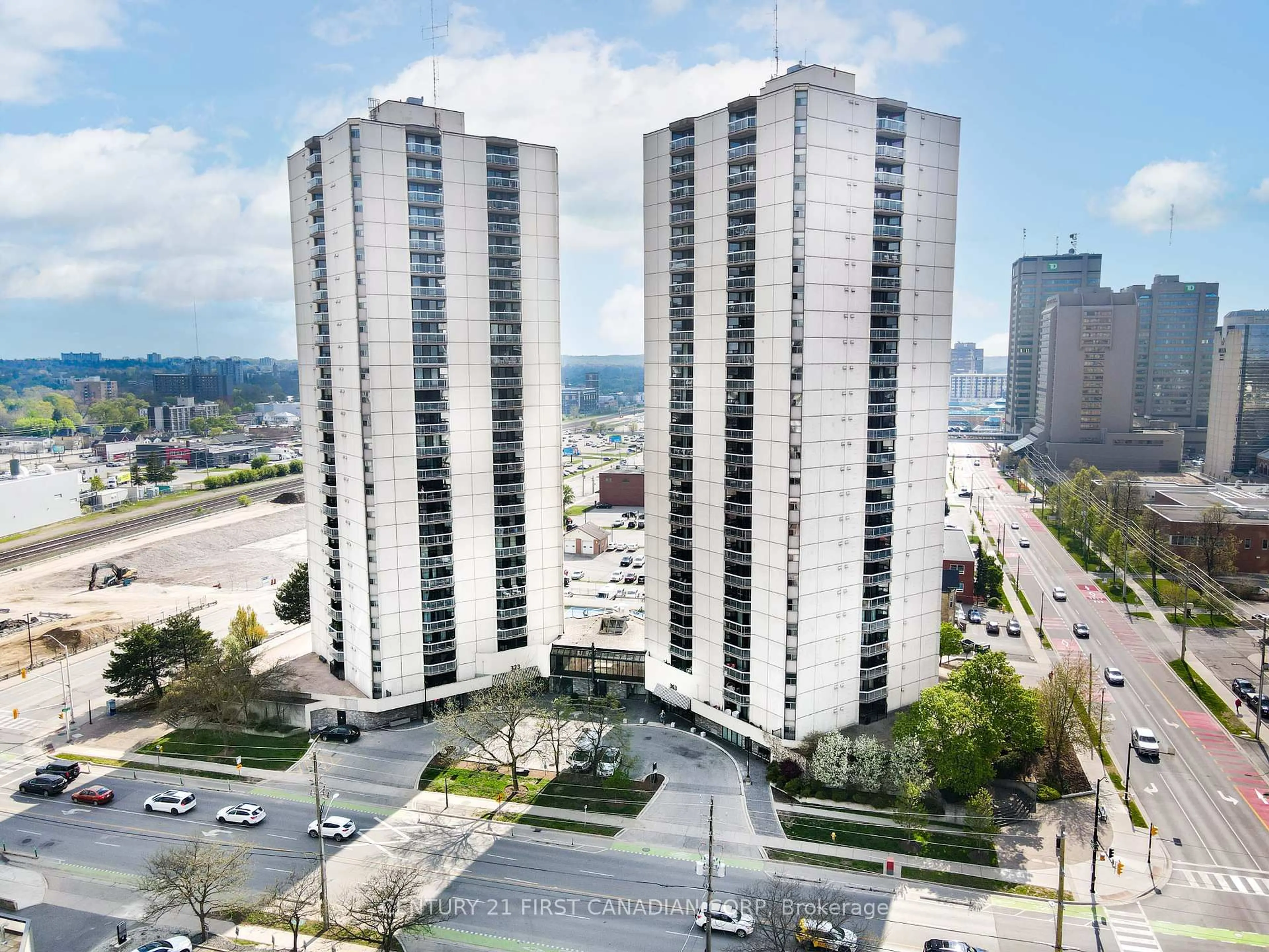 A pic from outside/outdoor area/front of a property/back of a property/a pic from drone, city buildings view from balcony for 363 Colborne St #402, London East Ontario N6B 3N3