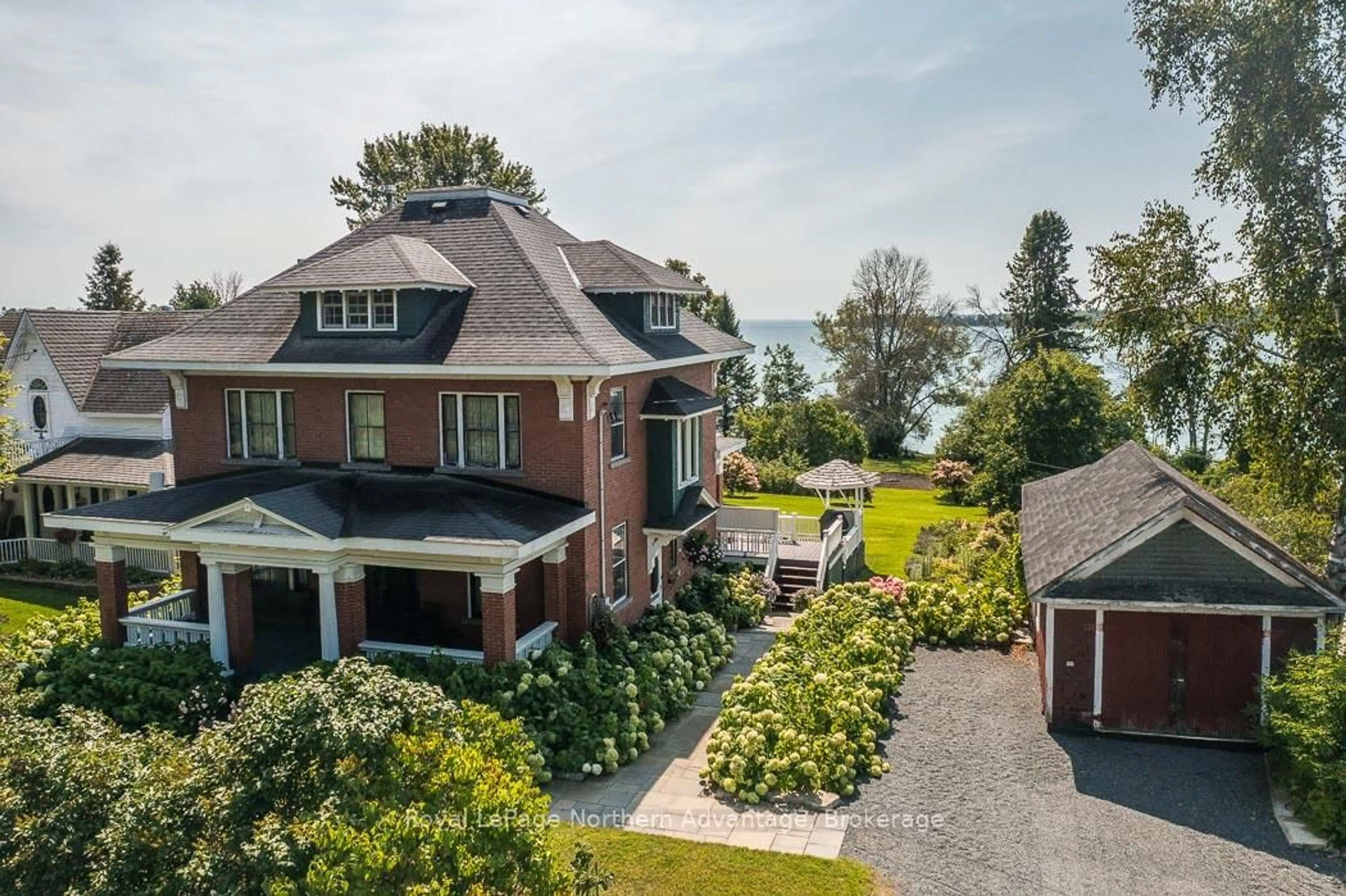 A pic from outside/outdoor area/front of a property/back of a property/a pic from drone, water/lake/river/ocean view for 31 Taylor St, Bruce Mines Ontario P0R 1C0