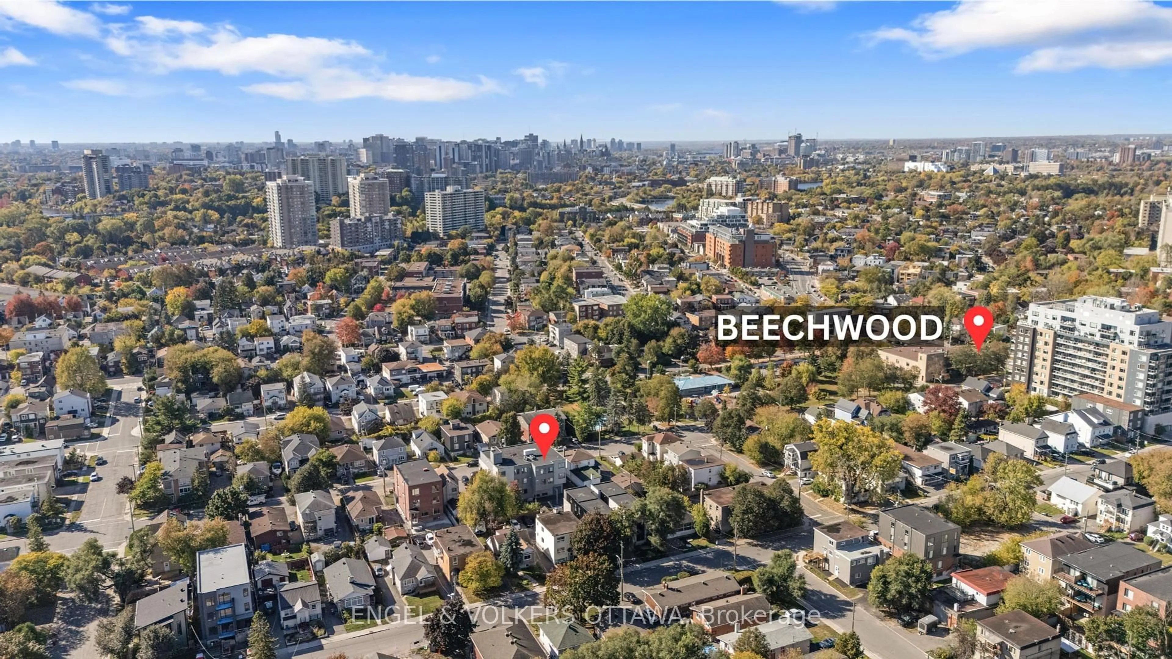 A pic from outside/outdoor area/front of a property/back of a property/a pic from drone, city buildings view from balcony for 68 Jolliet Ave, Ottawa Ontario K1L 5H2