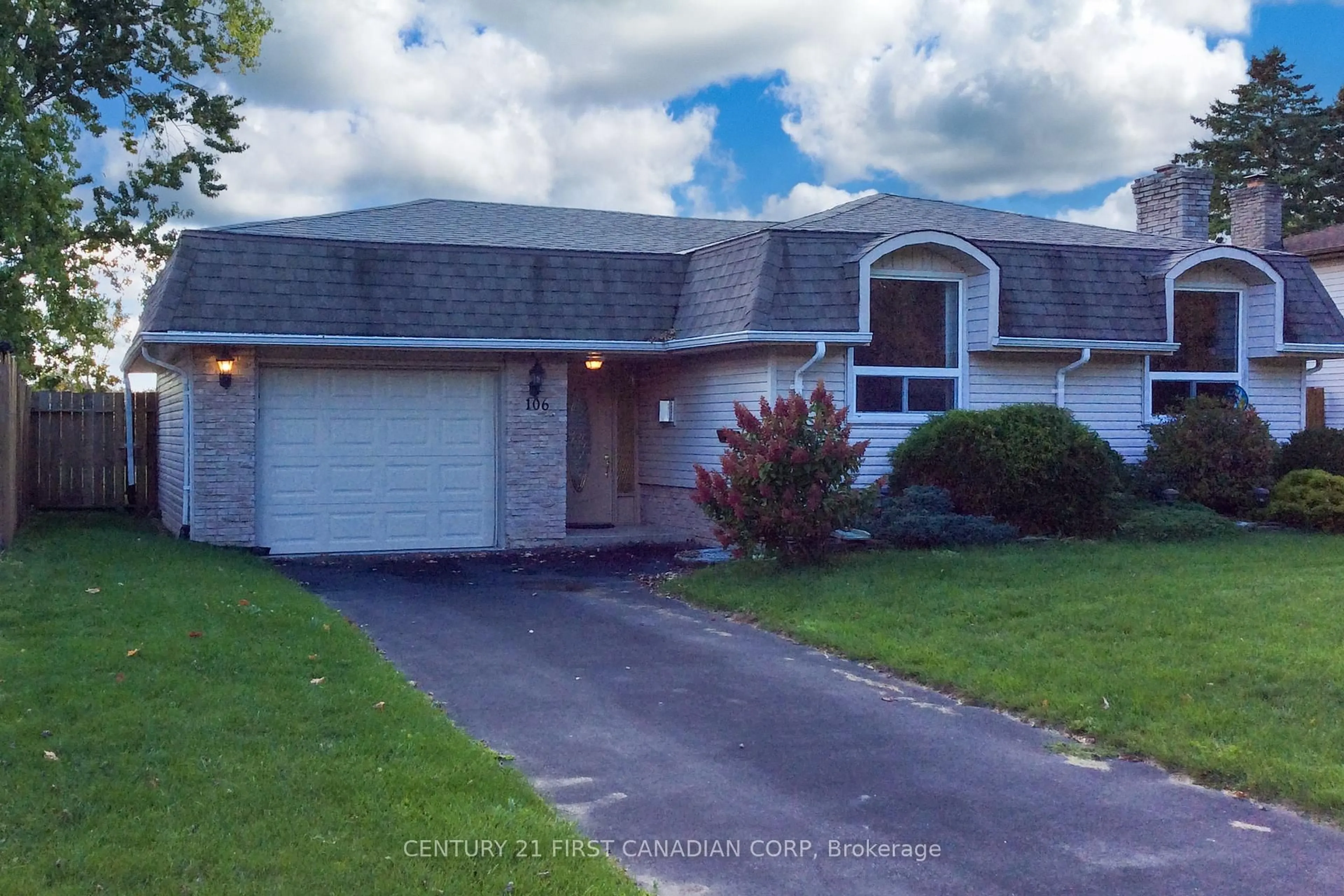 Home with vinyl exterior material, street for 106 Angelo Dr, West Elgin Ontario N0L 2P0