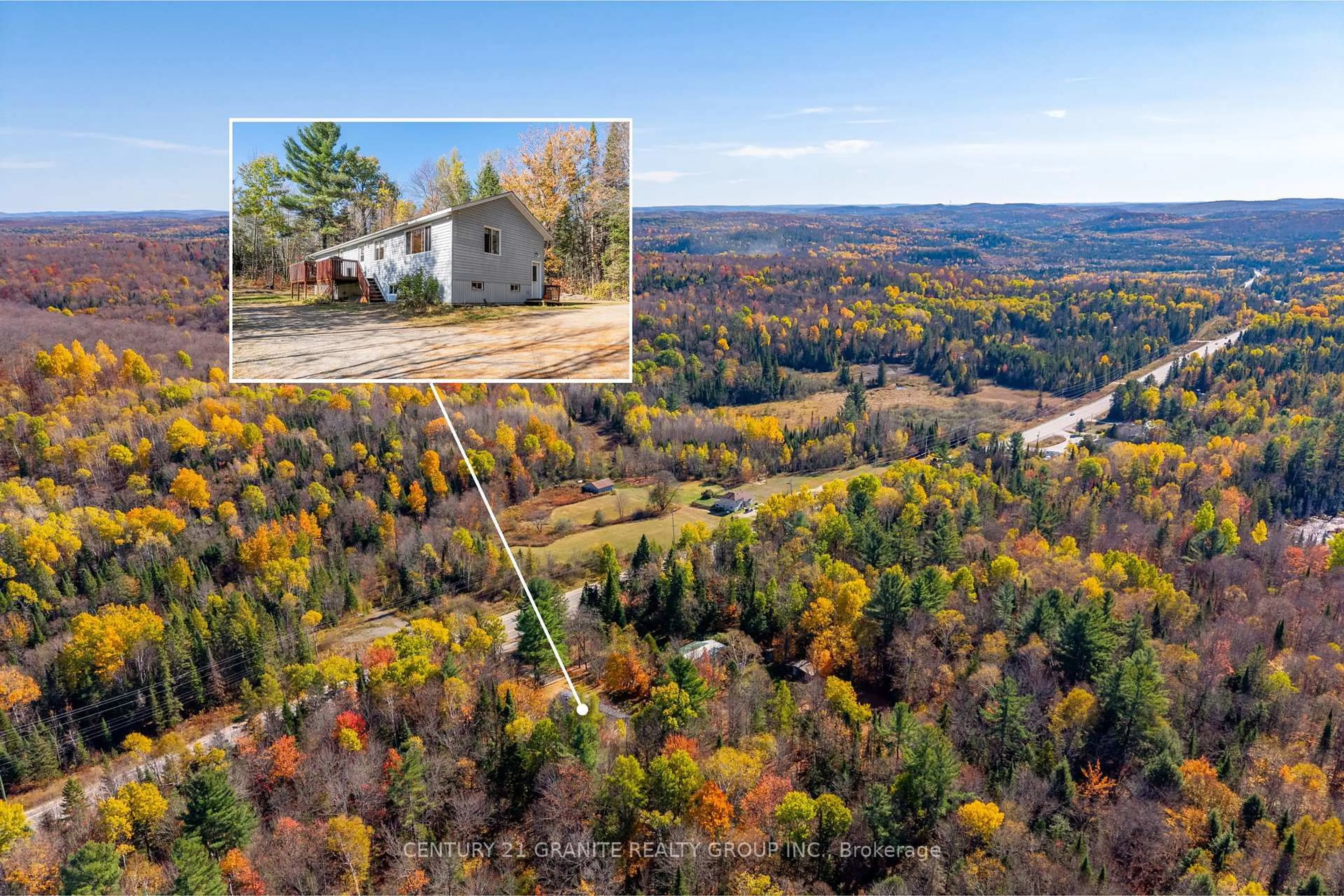 A pic from outside/outdoor area/front of a property/back of a property/a pic from drone, forest/trees view for 31813 Highway 62 North, Maynooth Ontario K0L 2S0