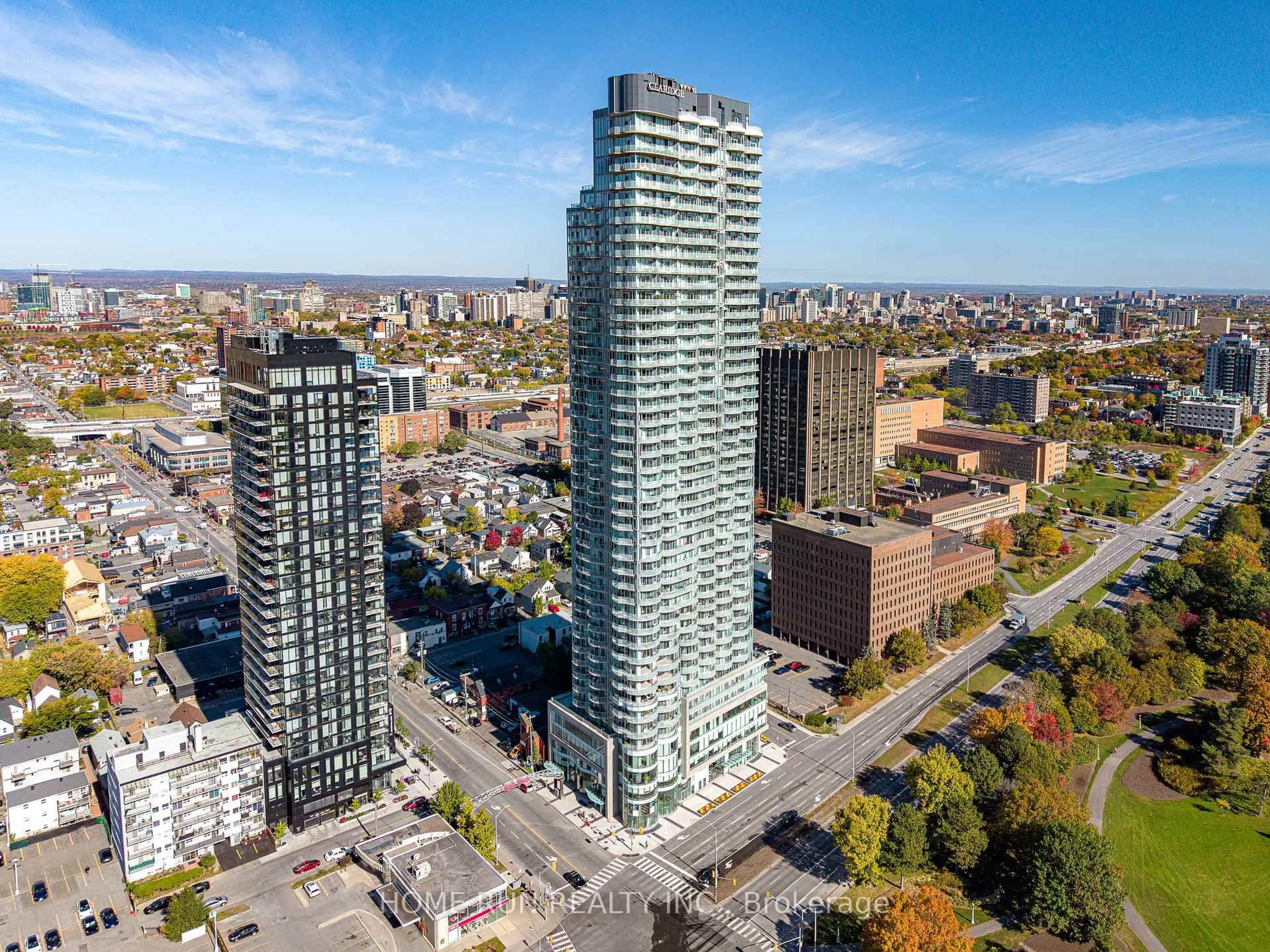 A pic from outside/outdoor area/front of a property/back of a property/a pic from drone, city buildings view from balcony for 805 Carling Ave #1903, Ottawa Ontario K1S 2E7