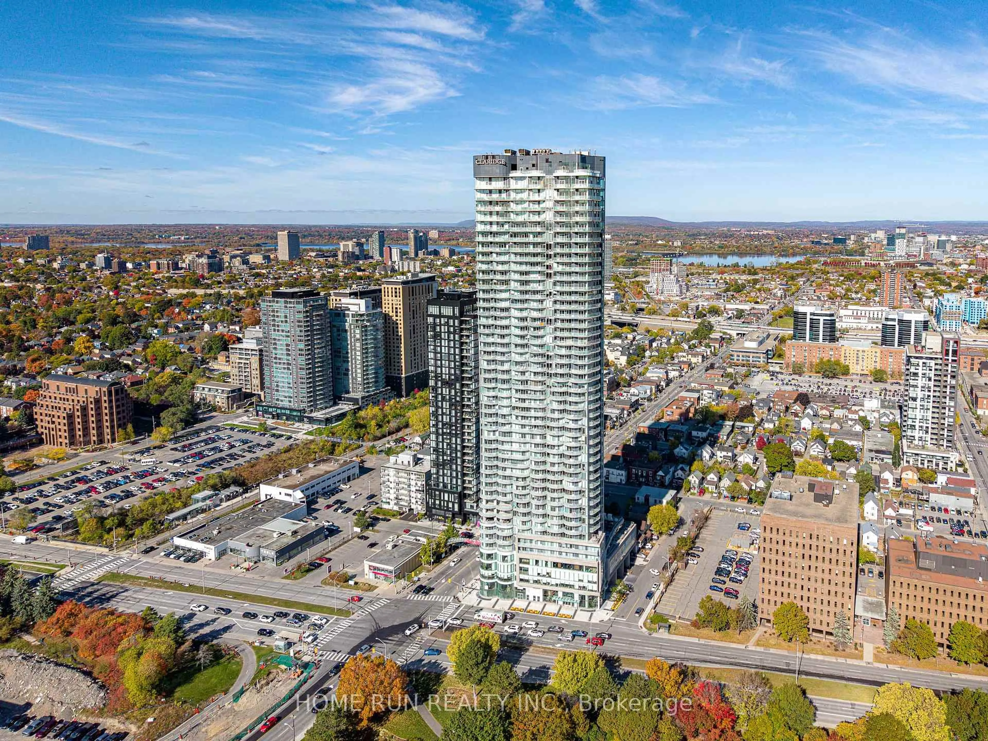 A pic from outside/outdoor area/front of a property/back of a property/a pic from drone, city buildings view from balcony for 805 Carling Ave #1903, Ottawa Ontario K1S 2E7