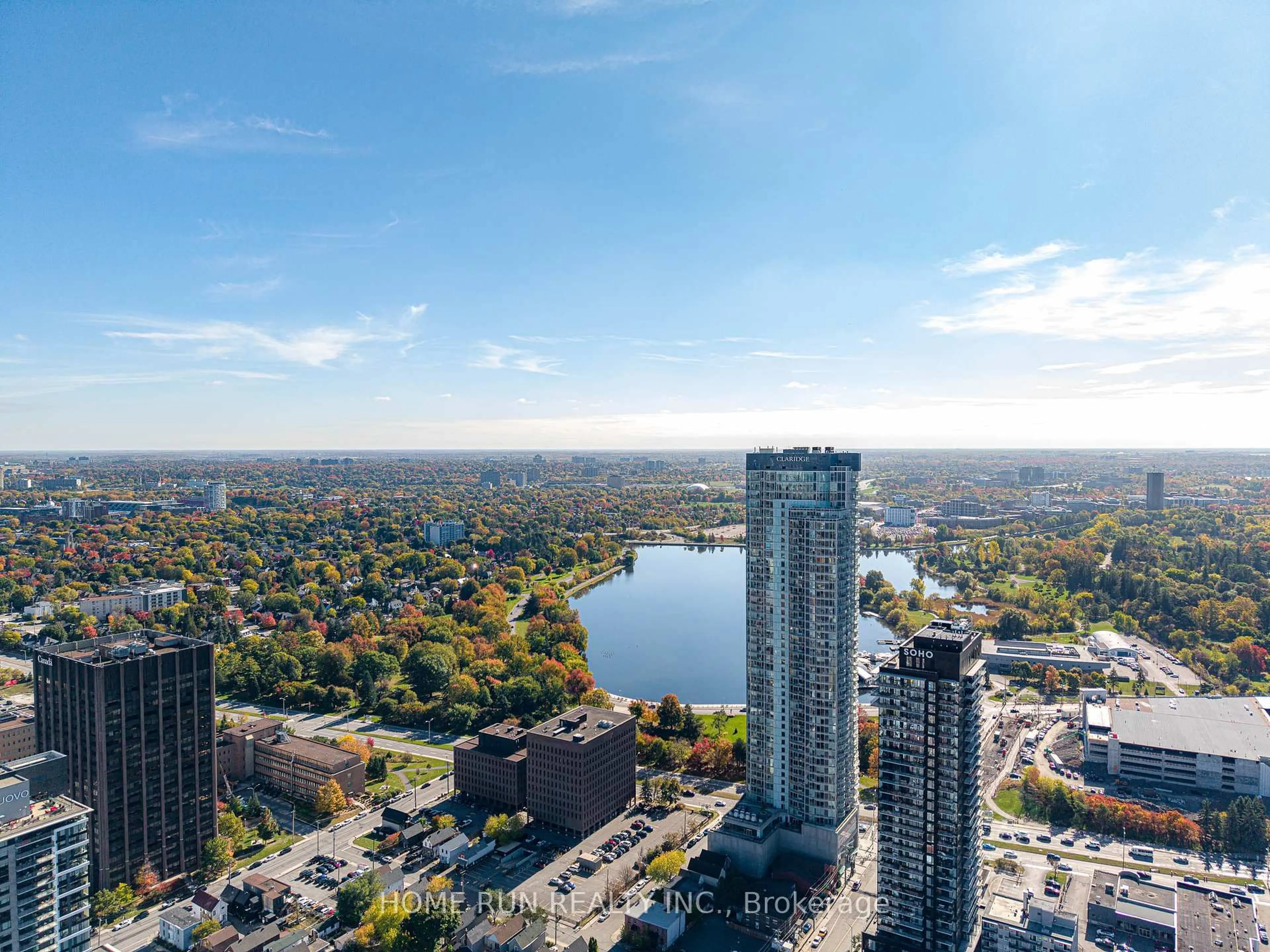 A pic from outside/outdoor area/front of a property/back of a property/a pic from drone, city buildings view from balcony for 805 Carling Ave #1903, Ottawa Ontario K1S 2E7