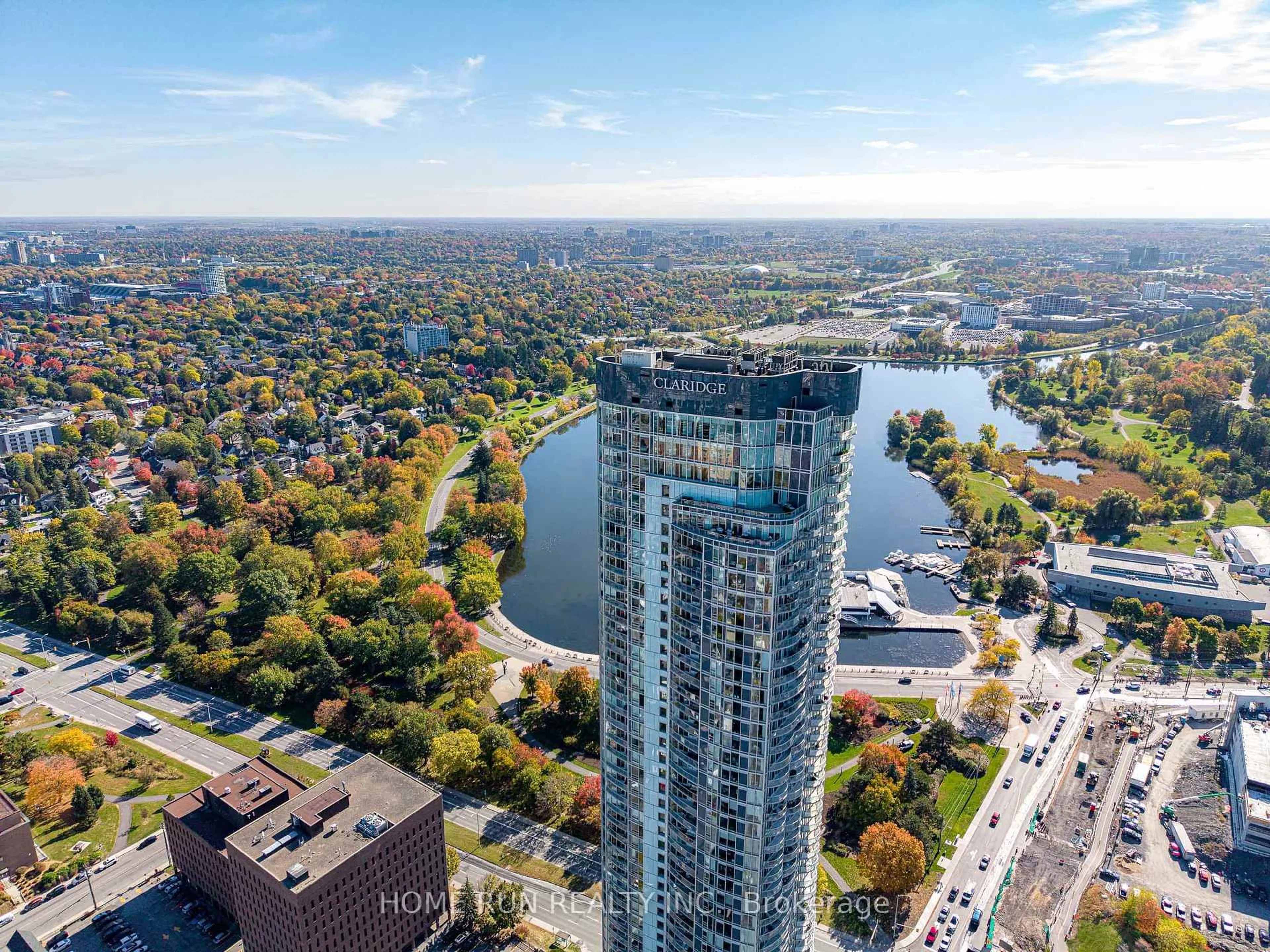 A pic from outside/outdoor area/front of a property/back of a property/a pic from drone, city buildings view from balcony for 805 Carling Ave #1903, Ottawa Ontario K1S 2E7