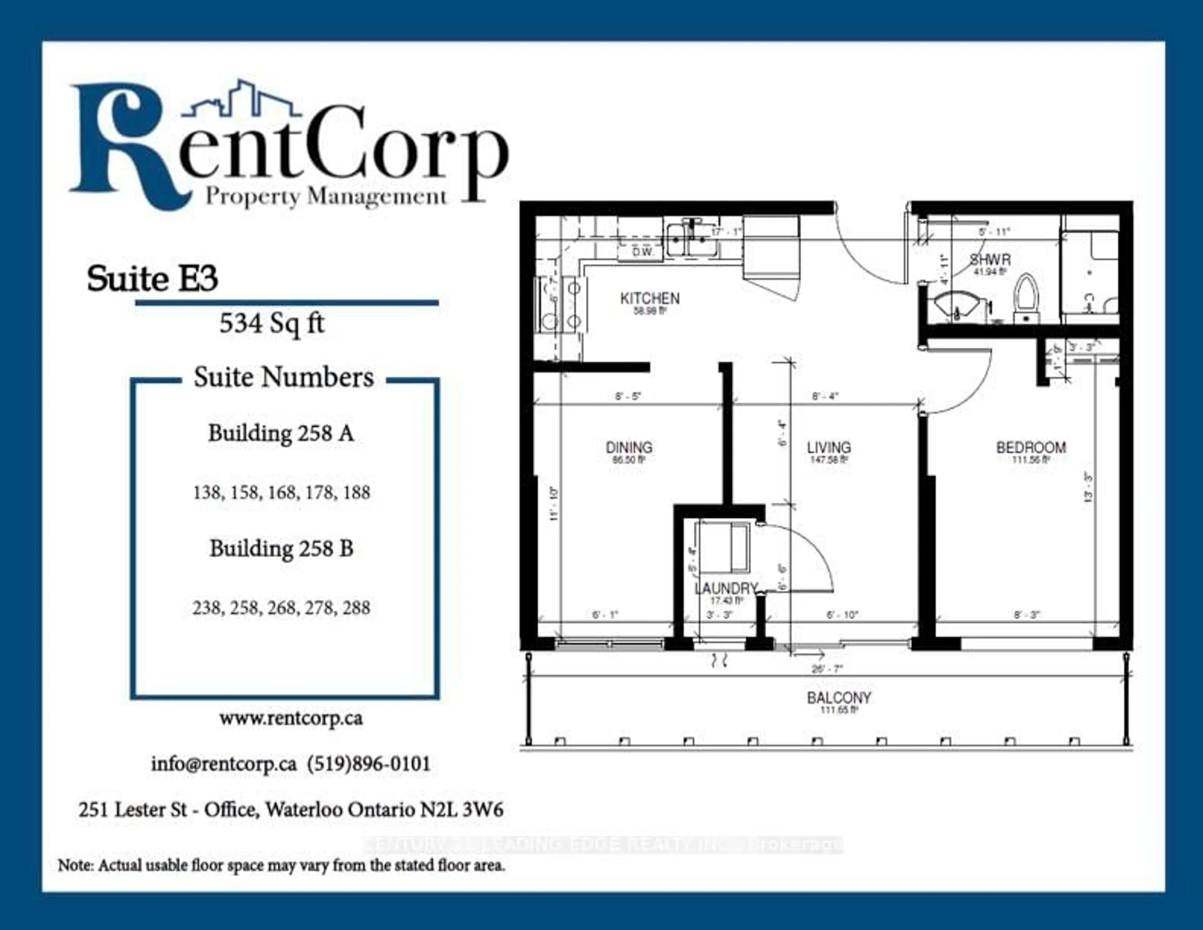 Floor plan for 258A SUNVIEW St #138, Waterloo Ontario N2L 0H6