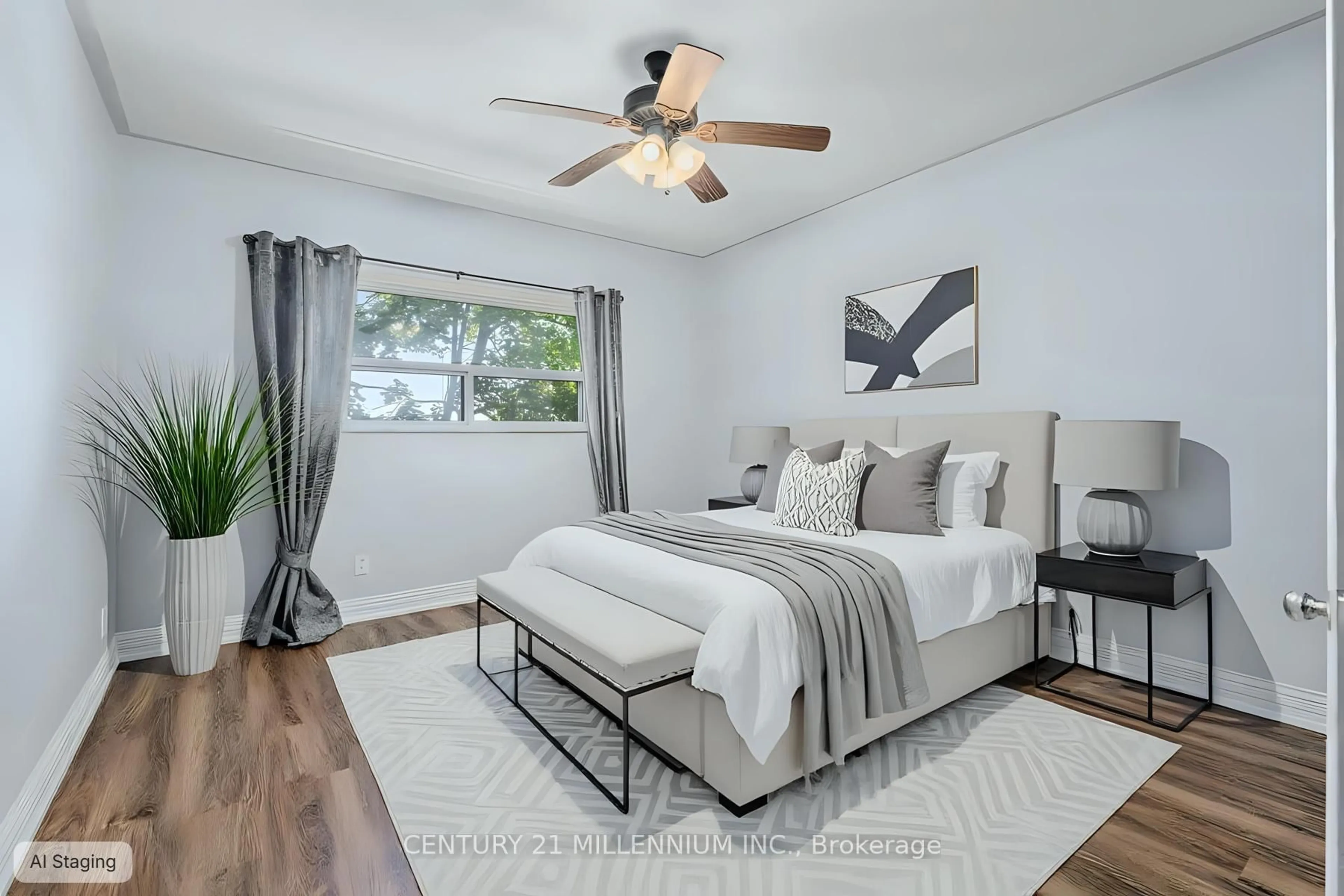 Bedroom with bed, wood/laminate floor for 11 Woodman Dr #203, Hamilton Ontario L8K 4E3