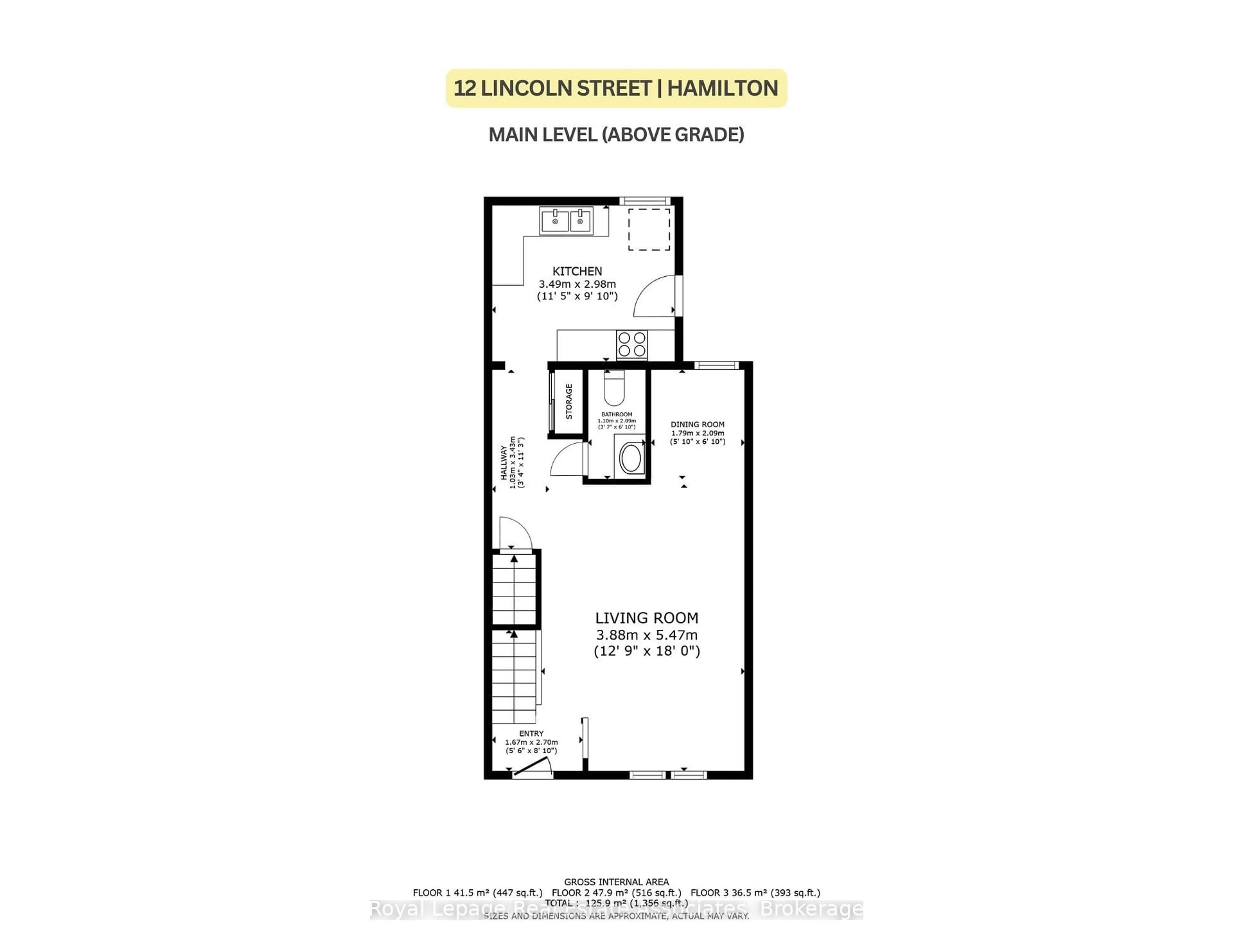 Floor plan for 12 Lincoln St, Hamilton Ontario L8L 7L5