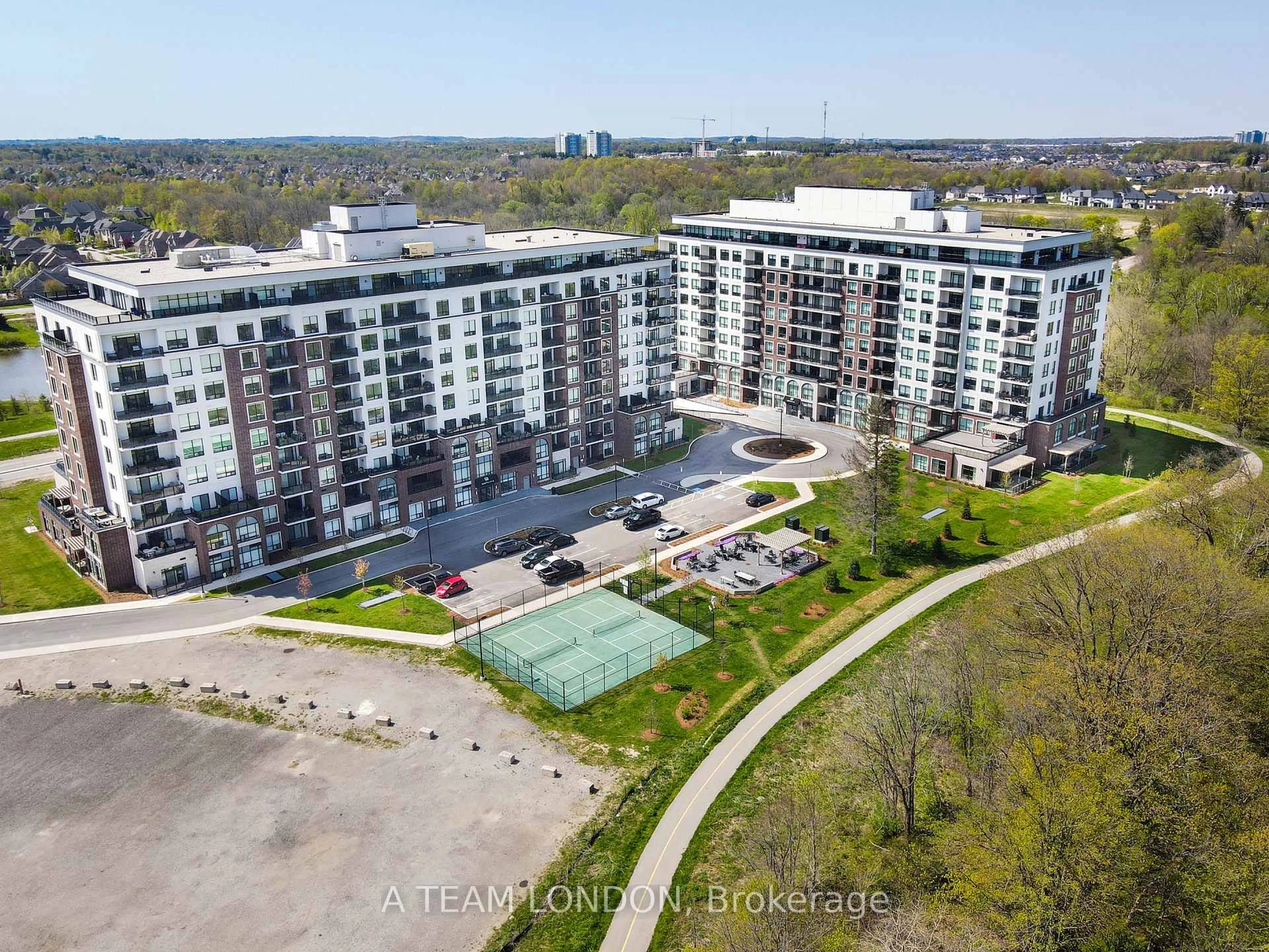 A pic from outside/outdoor area/front of a property/back of a property/a pic from drone, city buildings view from balcony for 460 Callaway Rd #102, London North Ontario N6G 0M3