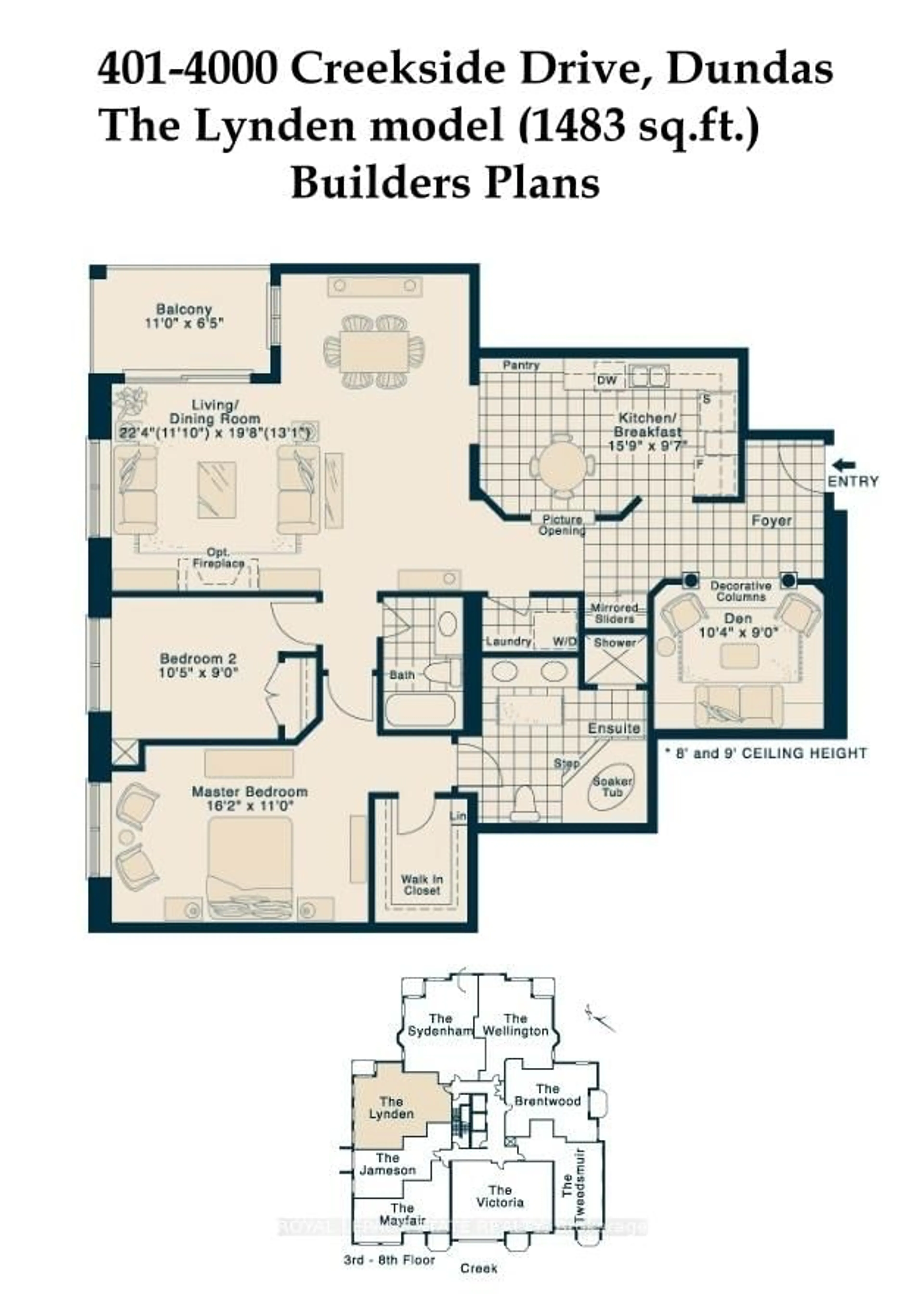 Floor plan for 4000 Creekside Dr #401, Hamilton Ontario L9H 7S9