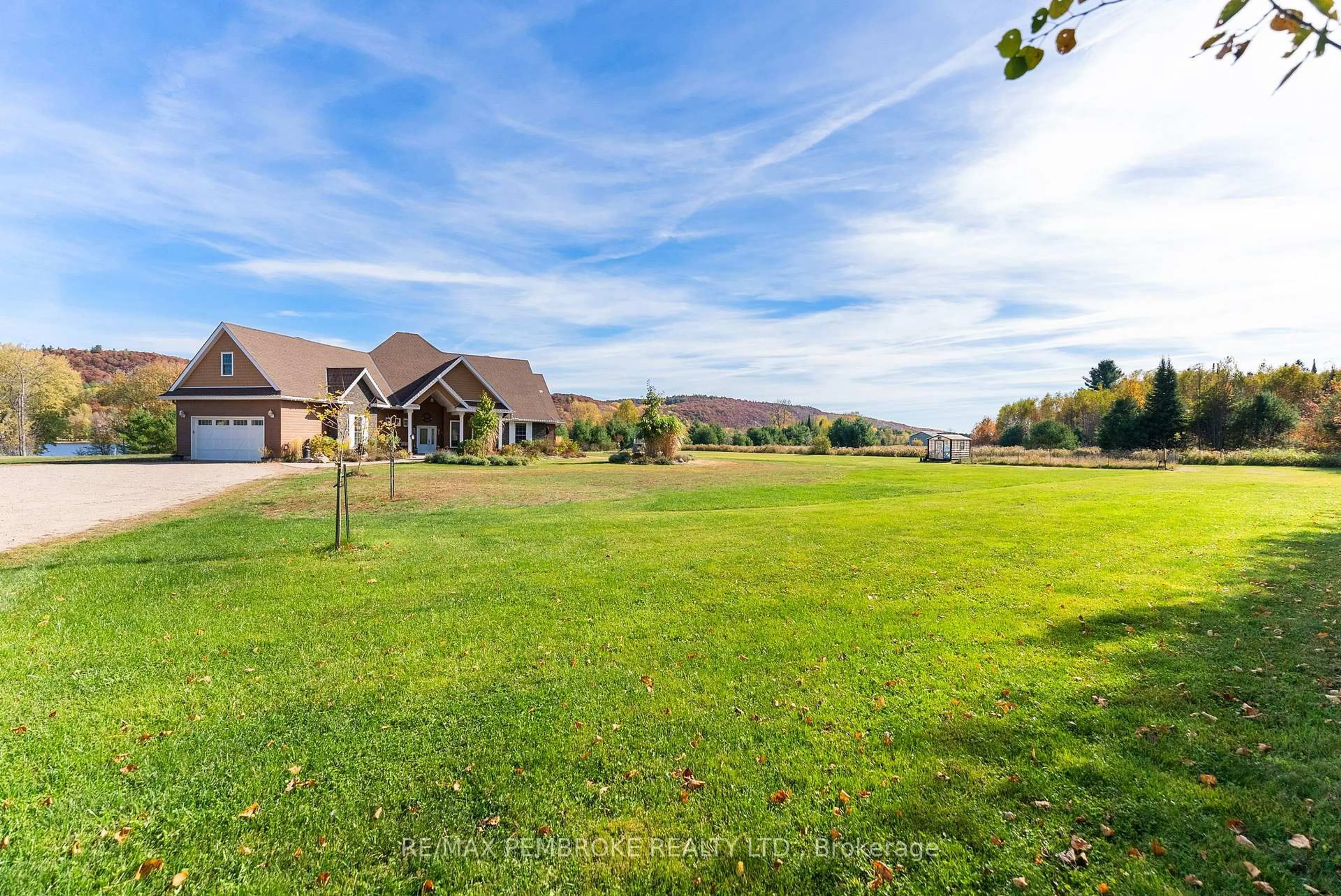 A pic from outside/outdoor area/front of a property/back of a property/a pic from drone, water/lake/river/ocean view for 43 Green Gate Lane, Golden Lake Ontario K0J 1X0