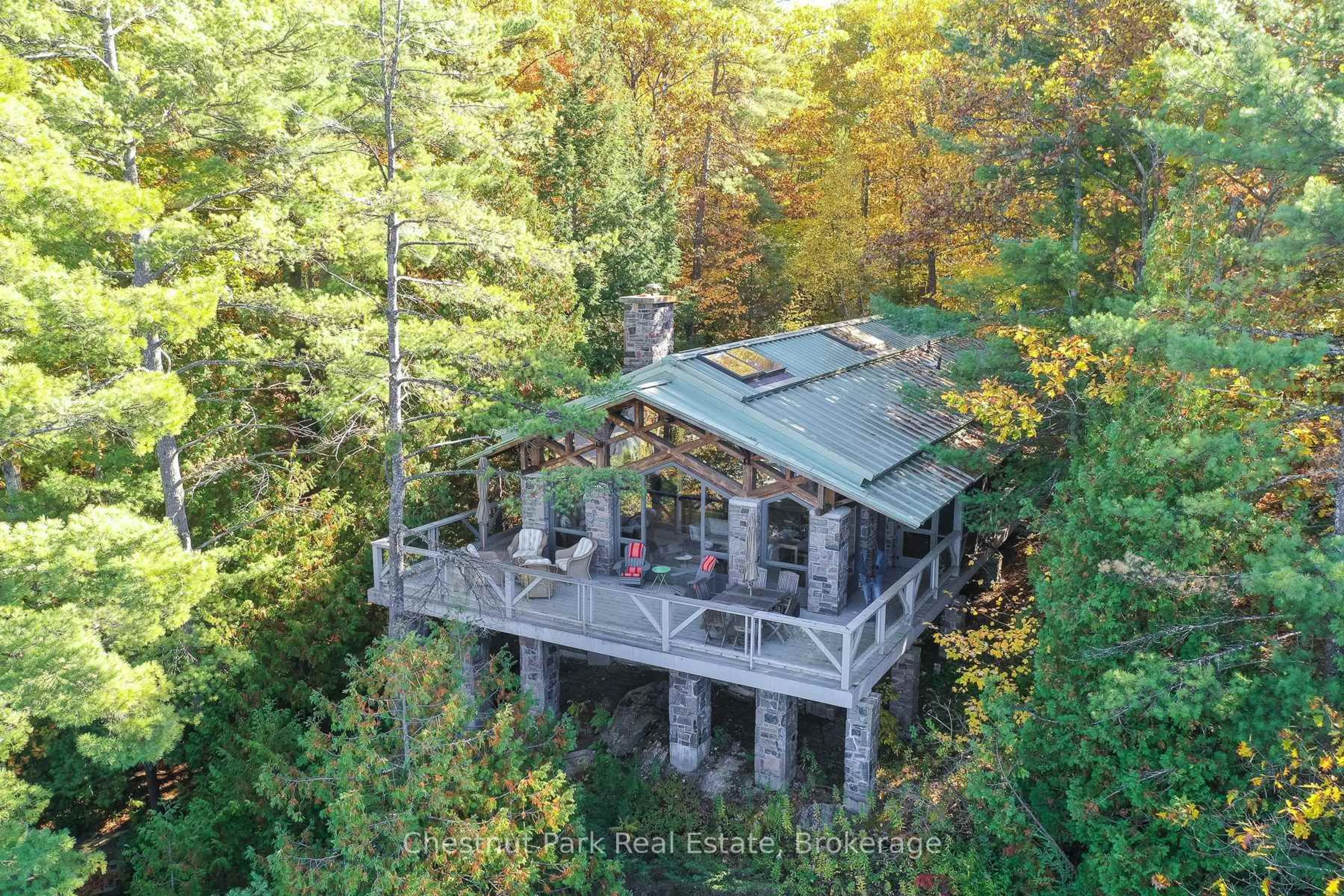 A pic from outside/outdoor area/front of a property/back of a property/a pic from drone, forest/trees view for 1024 Neals Rd, Muskoka Lakes Ontario P0C 1M0