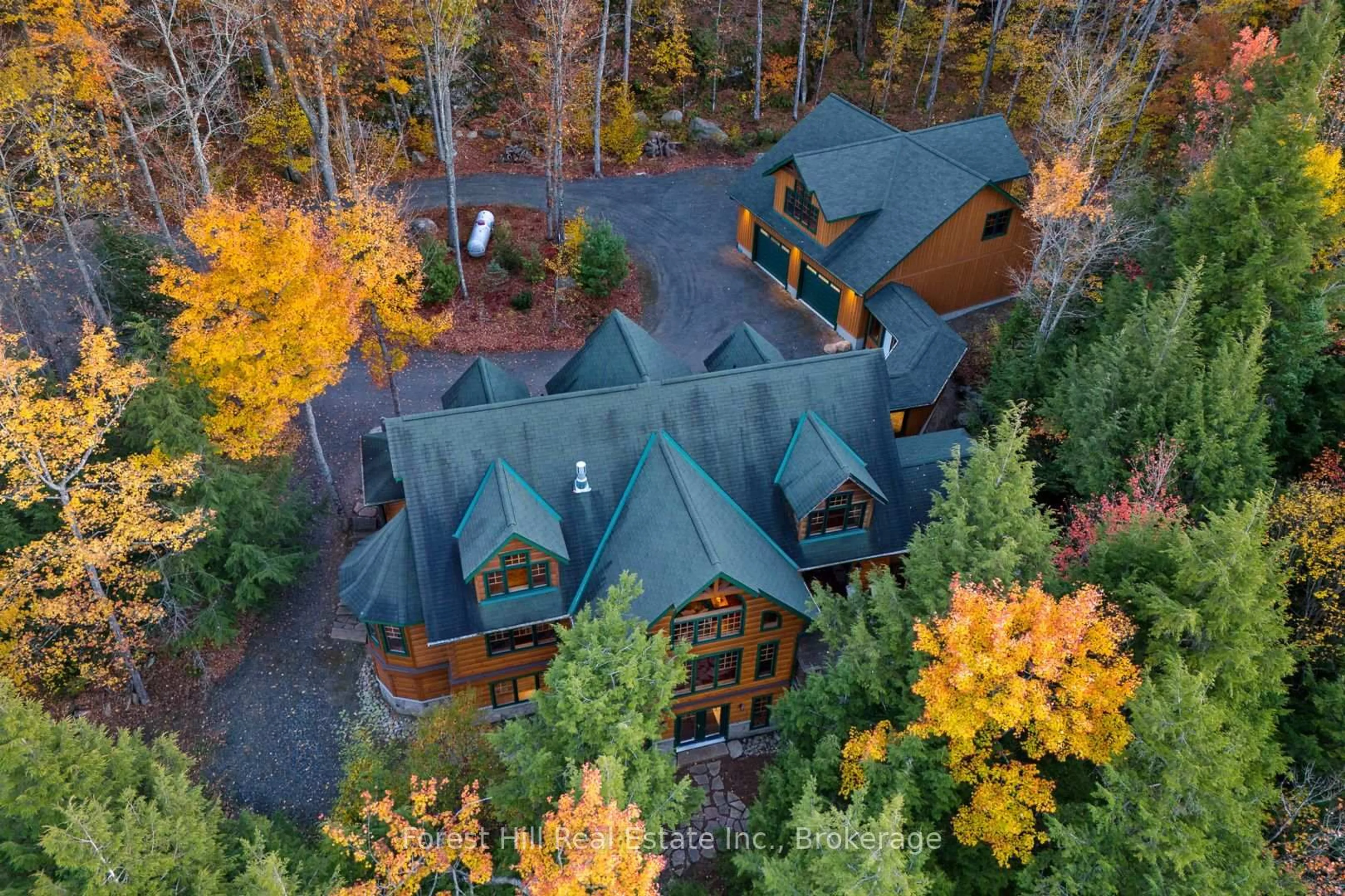 A pic from outside/outdoor area/front of a property/back of a property/a pic from drone, forest/trees view for 5017 Kawagama Lake Rd, Dysart et al Ontario P0A 1E0