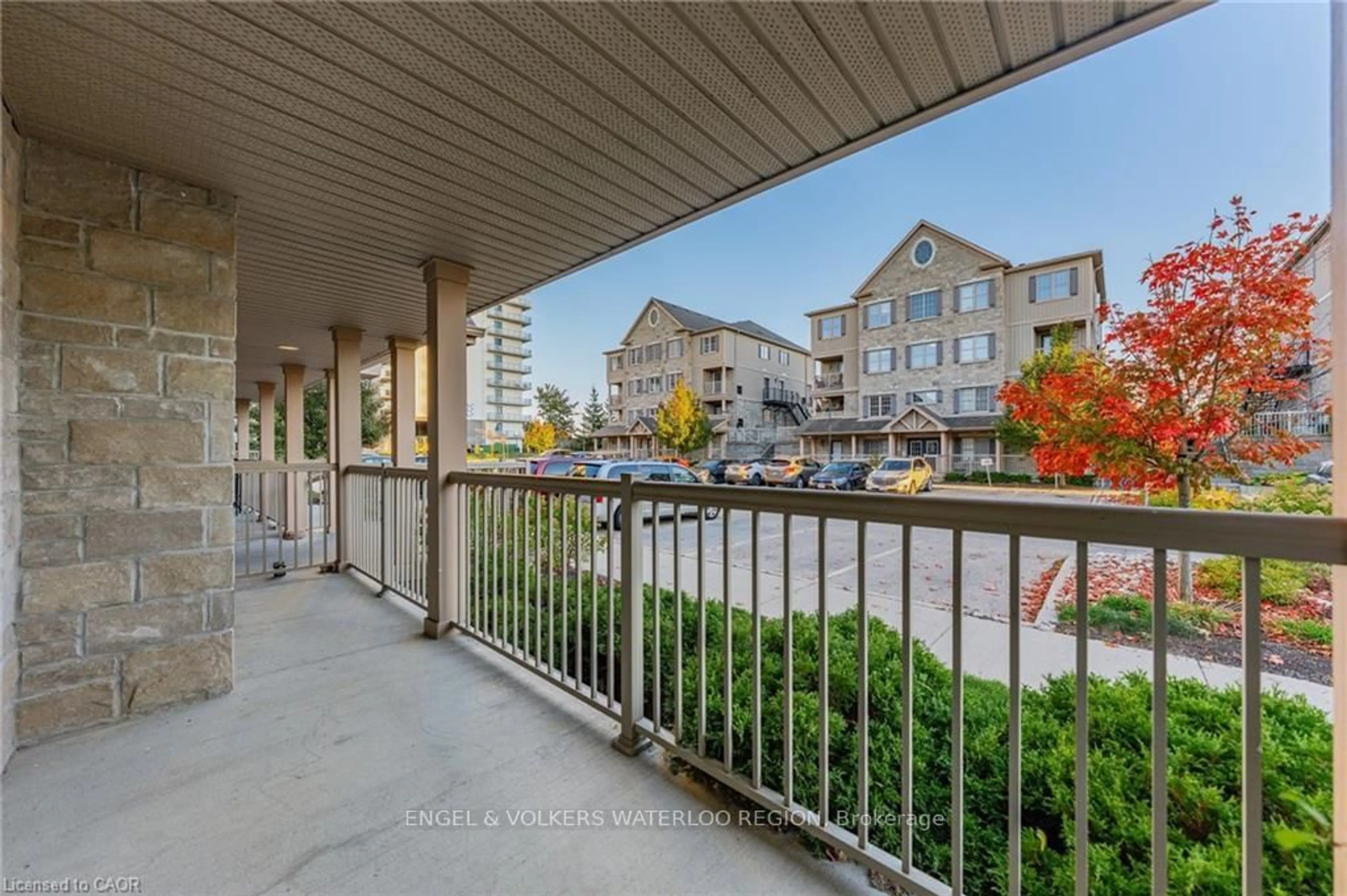 Patio, city buildings view from balcony for 1460 Highland Rd #6E, Kitchener Ontario N2N 0B7