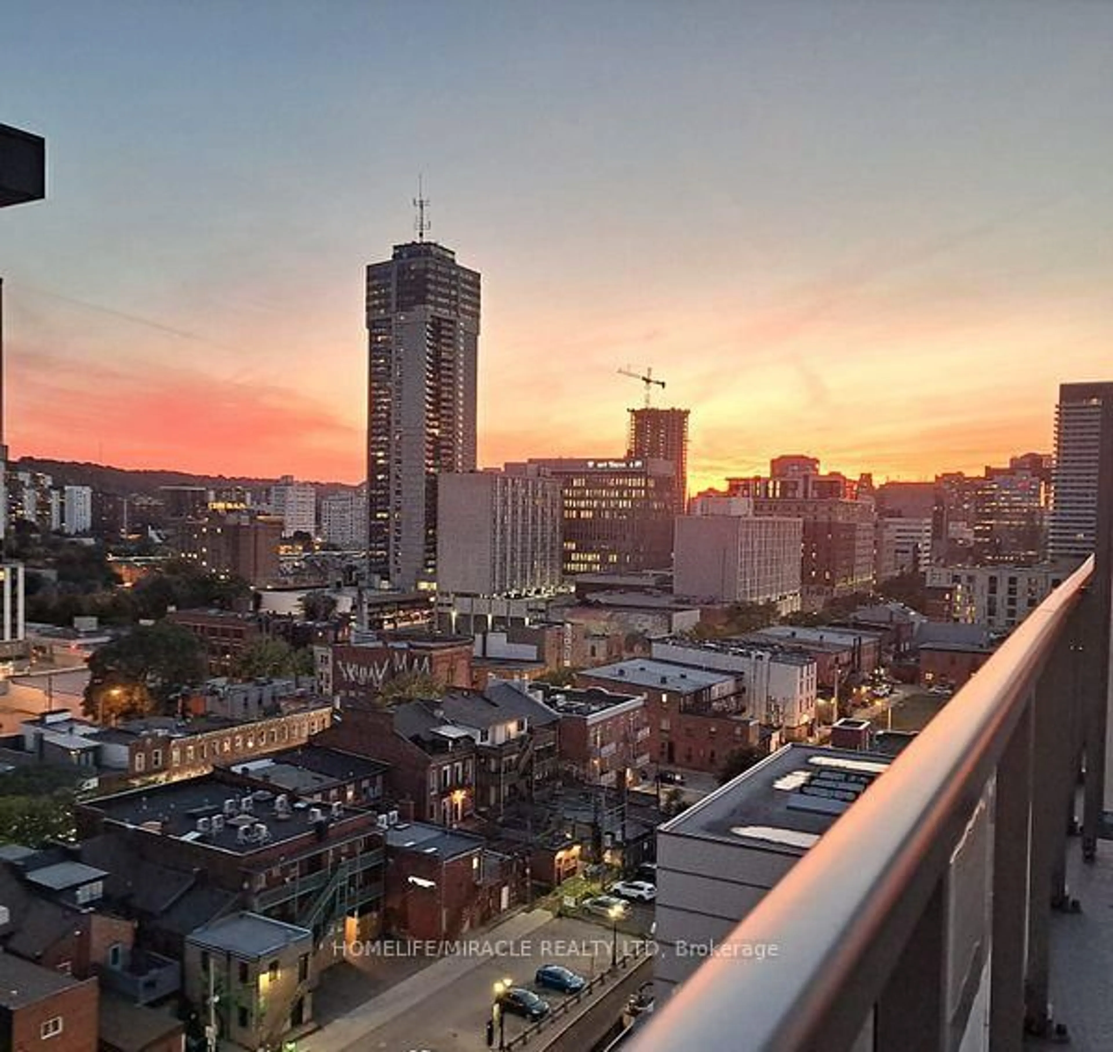 Balcony in the apartment, city buildings view from balcony for 212 King William St #1409, Hamilton Ontario L8N 1B5