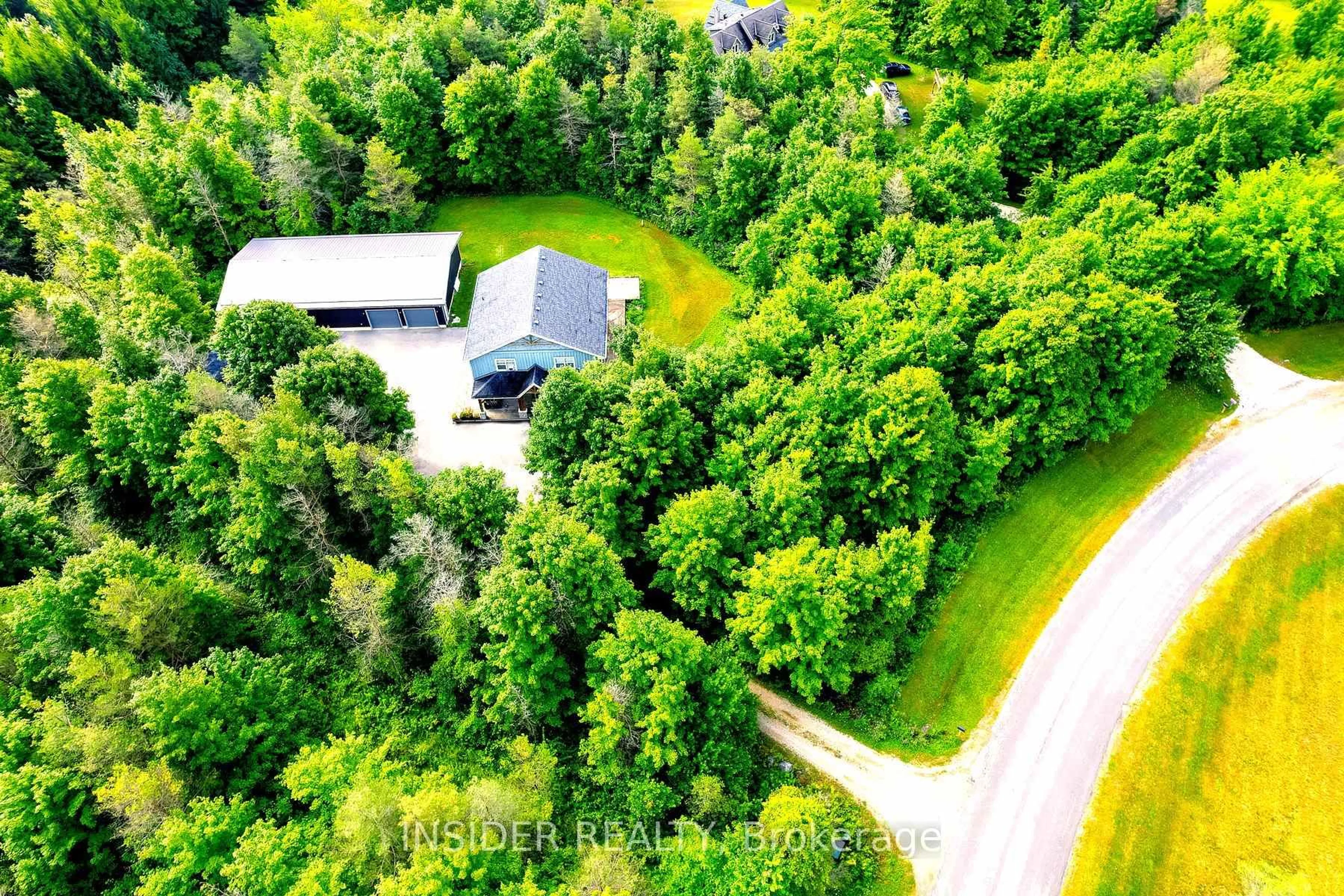 A pic from outside/outdoor area/front of a property/back of a property/a pic from drone, forest/trees view for 129 Blue Jay Cres, Grey Highlands Ontario N0C 1H0
