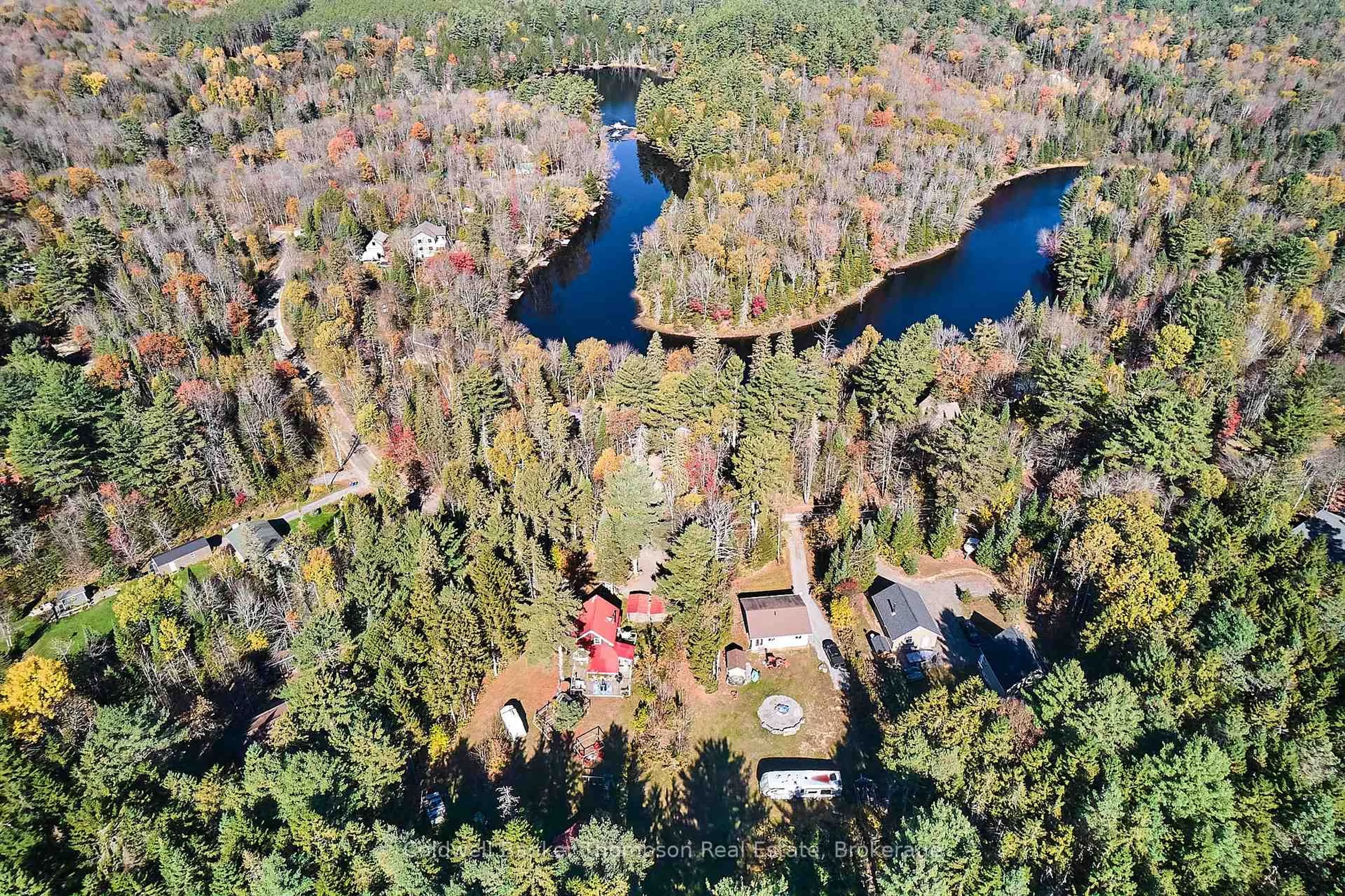 A pic from outside/outdoor area/front of a property/back of a property/a pic from drone, forest/trees view for 322 Balsam Chutes Rd, Huntsville Ontario P0B 1L0