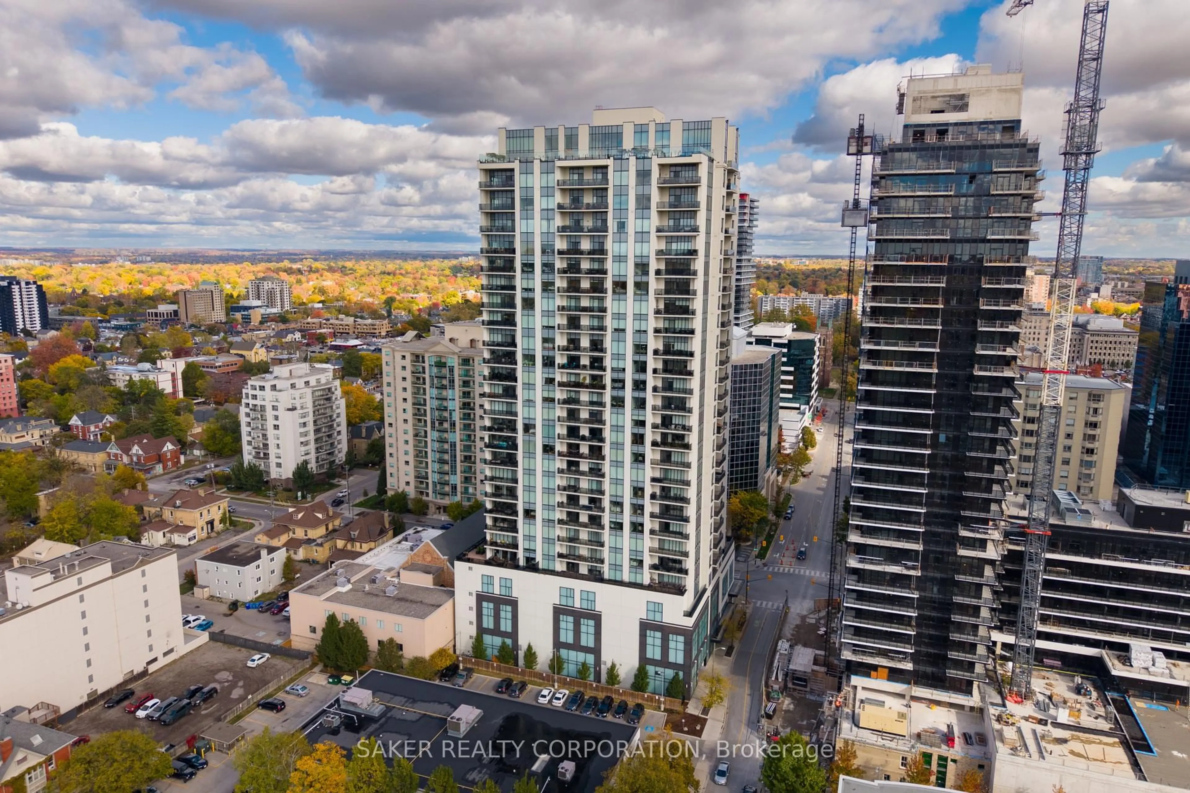 A pic from outside/outdoor area/front of a property/back of a property/a pic from drone, city buildings view from balcony for 505 Talbot St #1501, London East Ontario N6A 2S6