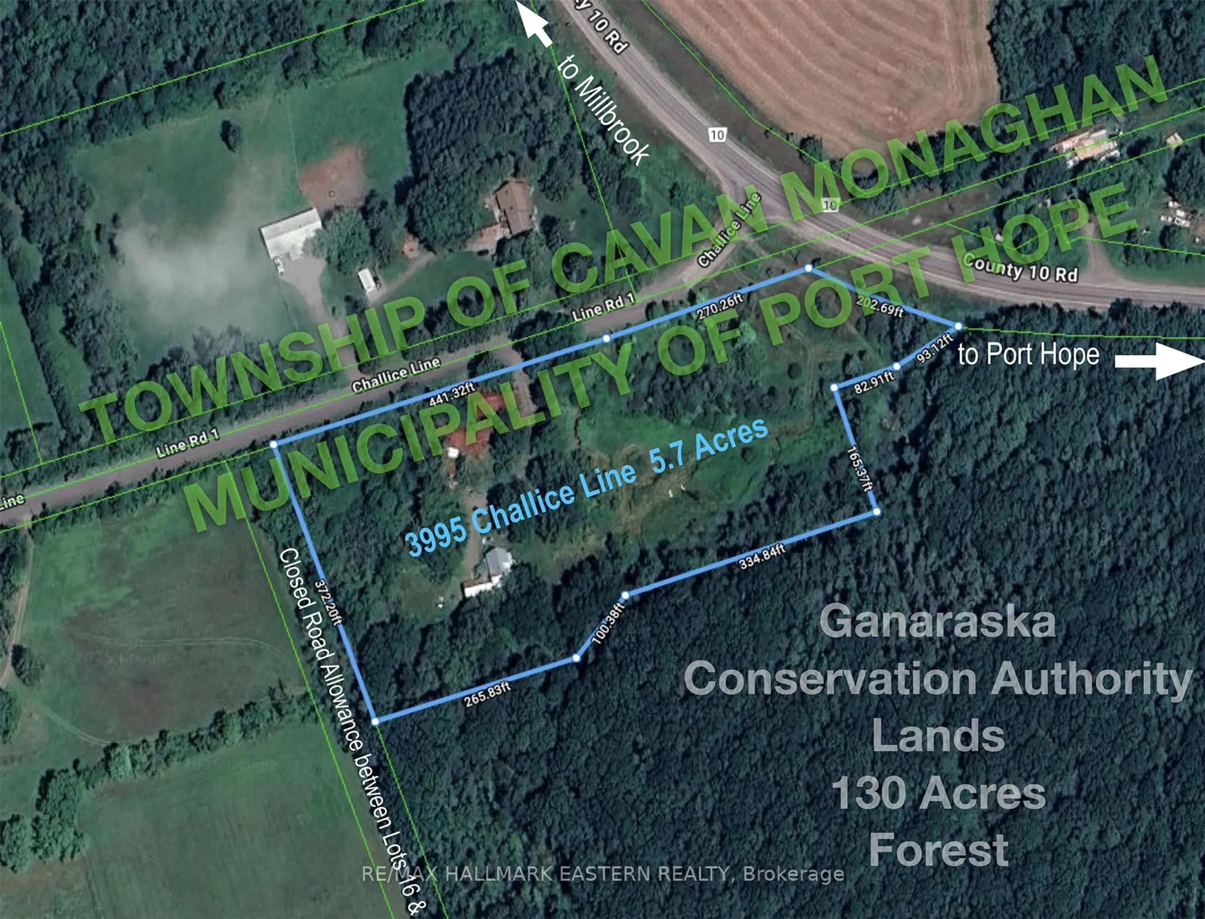 A pic from outside/outdoor area/front of a property/back of a property/a pic from drone, forest/trees view for 3995 Challice Line, Port Hope Ontario L0A 1G0