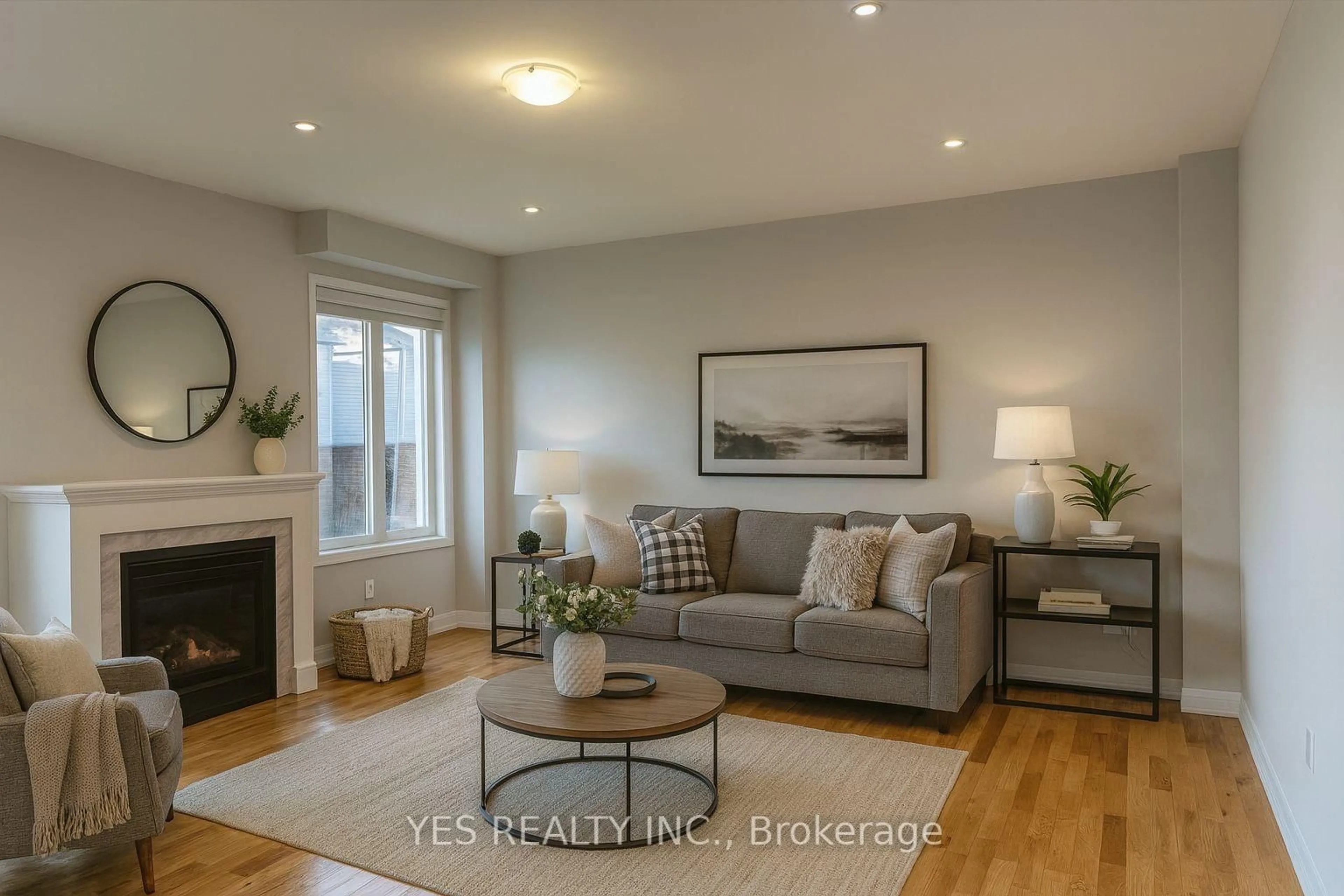 Living room with furniture, wood/laminate floor for 187 Provident Way, Hamilton Ontario L0R 1W0