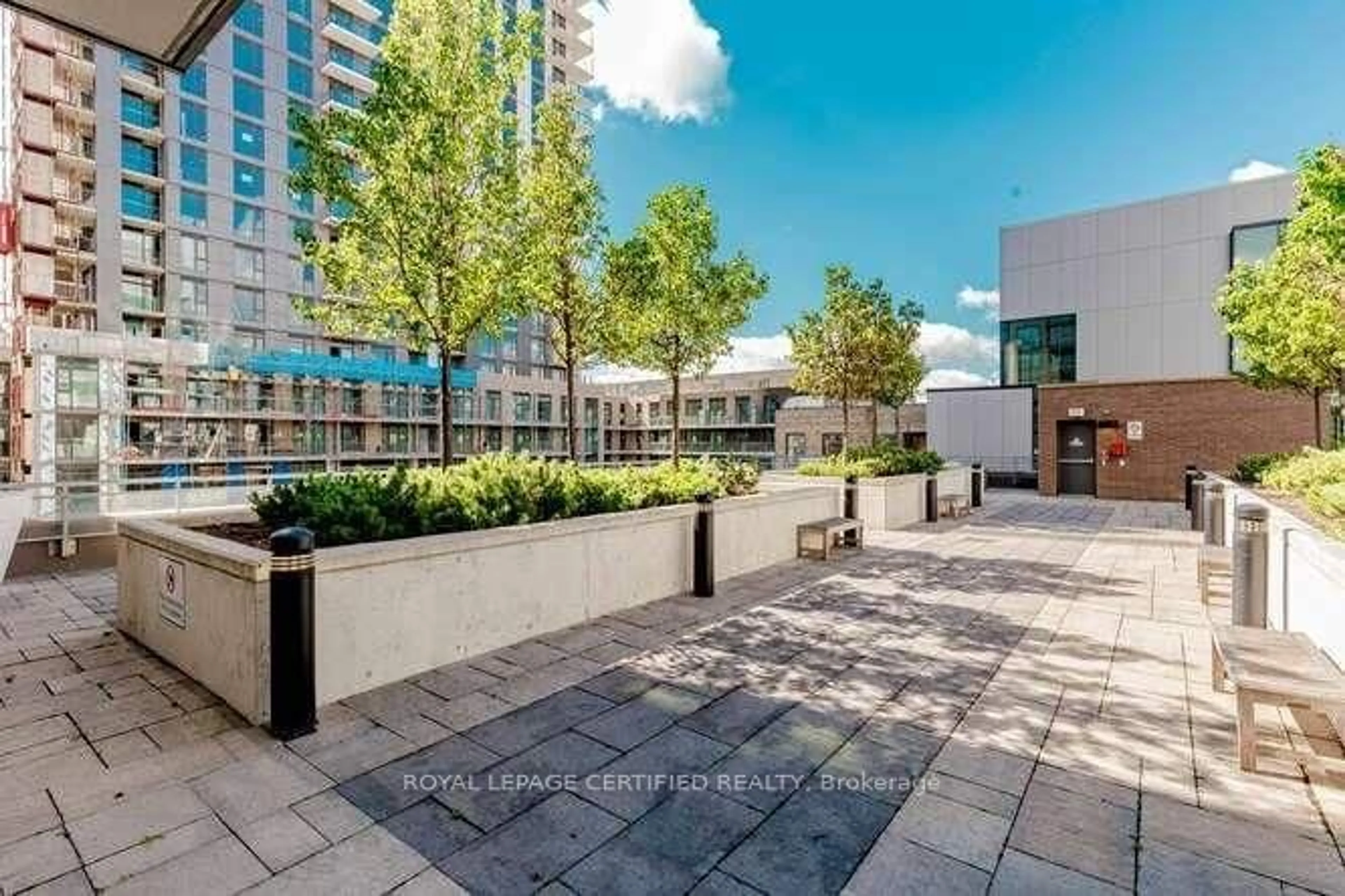 Patio, city buildings view from balcony for 85 Duke St #401, Kitchener Ontario N2H 0B7