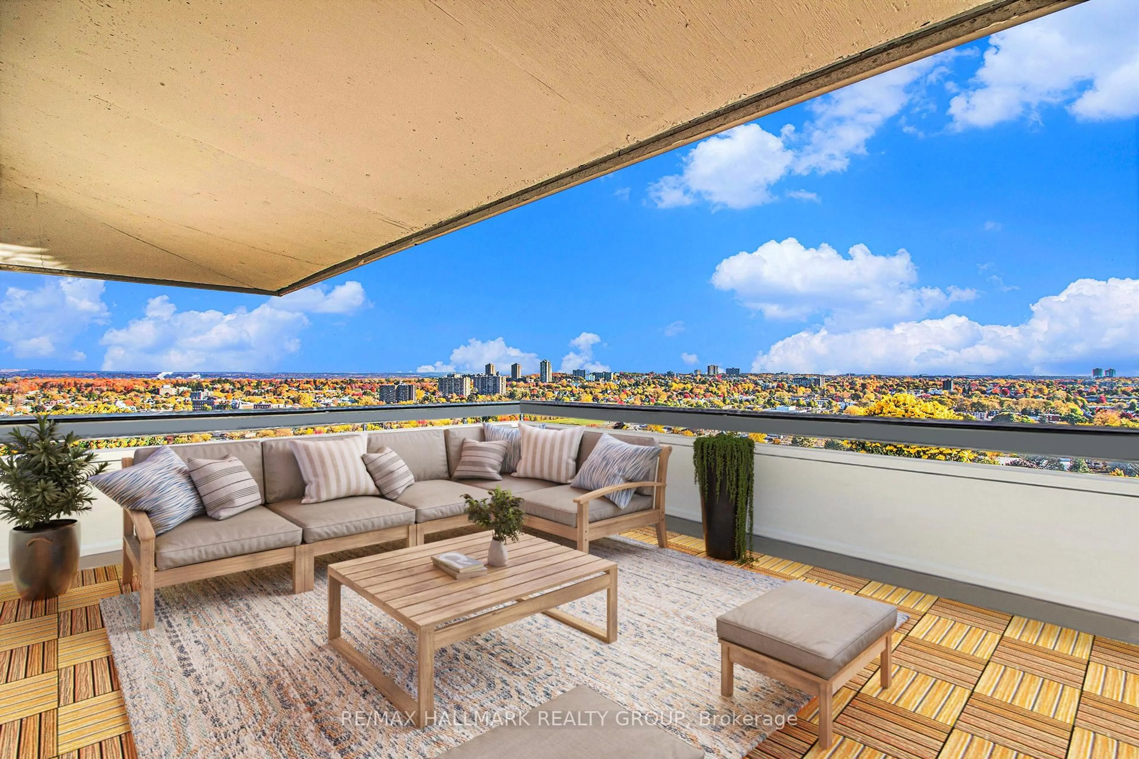 Patio, city buildings view from balcony for 158C McArthur Ave #PH4, Ottawa Ontario K1L 8C9