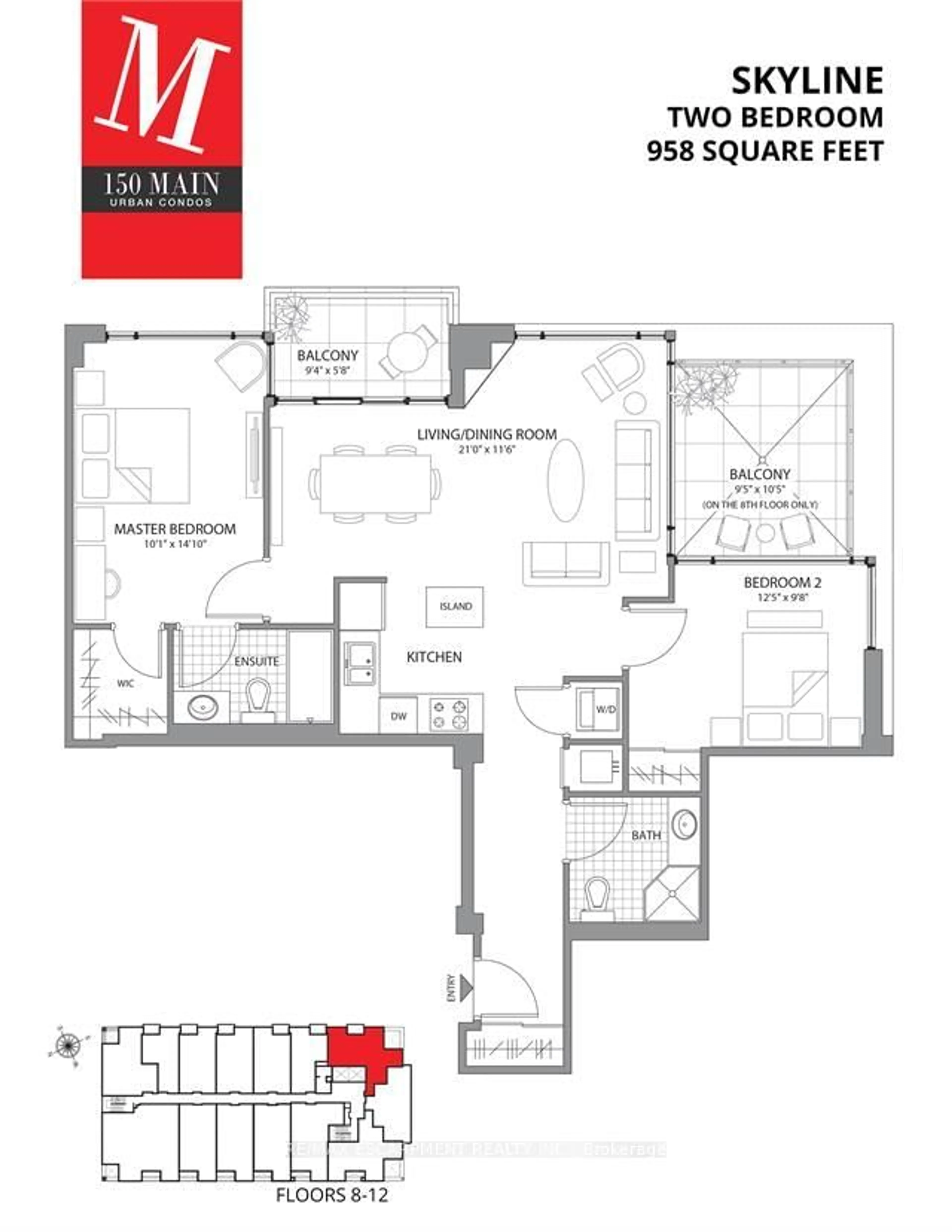 Floor plan for 150 Main St #801, Hamilton Ontario L8P 1H8