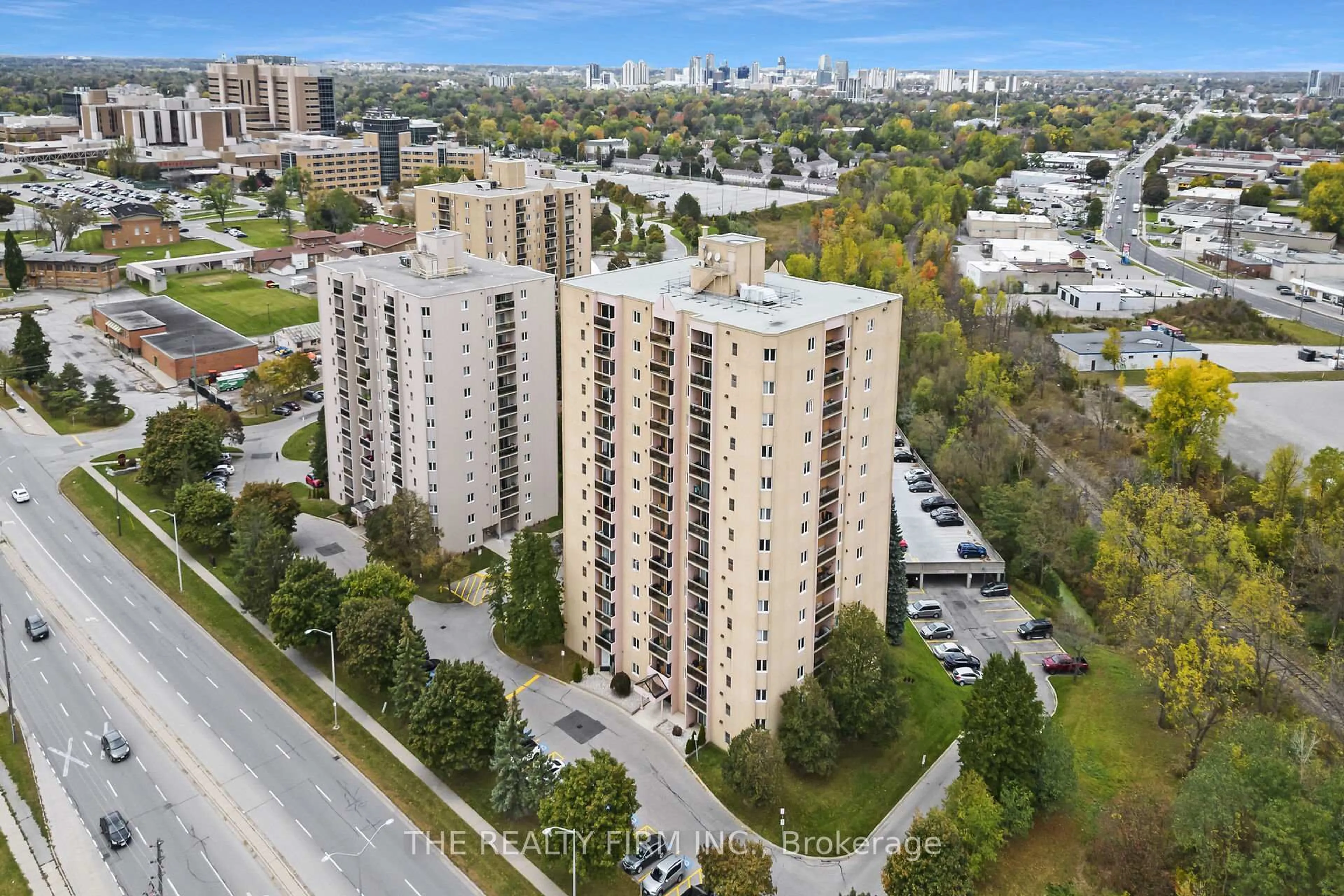 A pic from outside/outdoor area/front of a property/back of a property/a pic from drone, city buildings view from balcony for 858 Commissioners Rd #504, London South Ontario N6C 5Y5