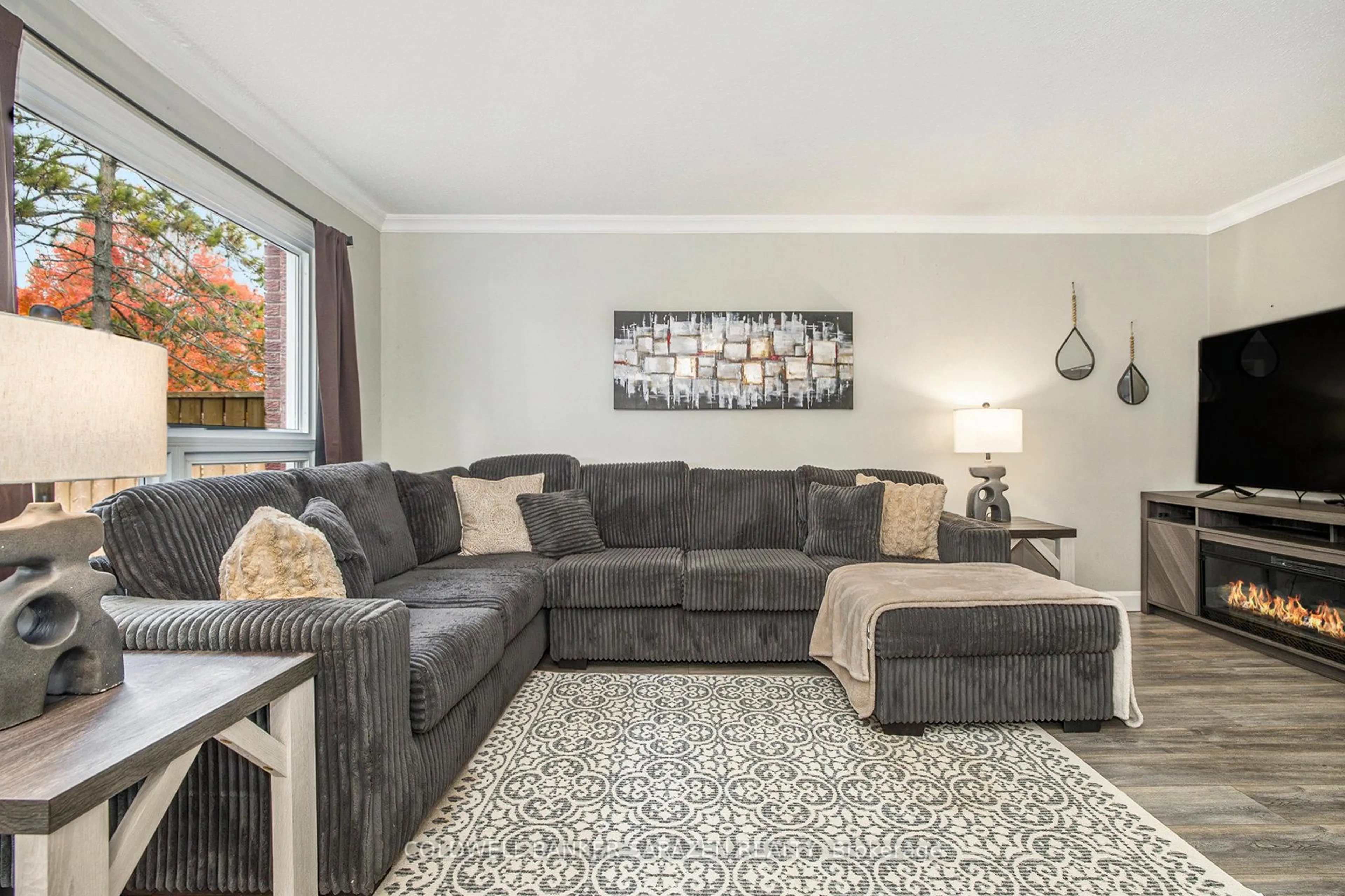 Living room with furniture, carpet floor for 110 Rutherford Crt #53, Ottawa Ontario K2K 1N5