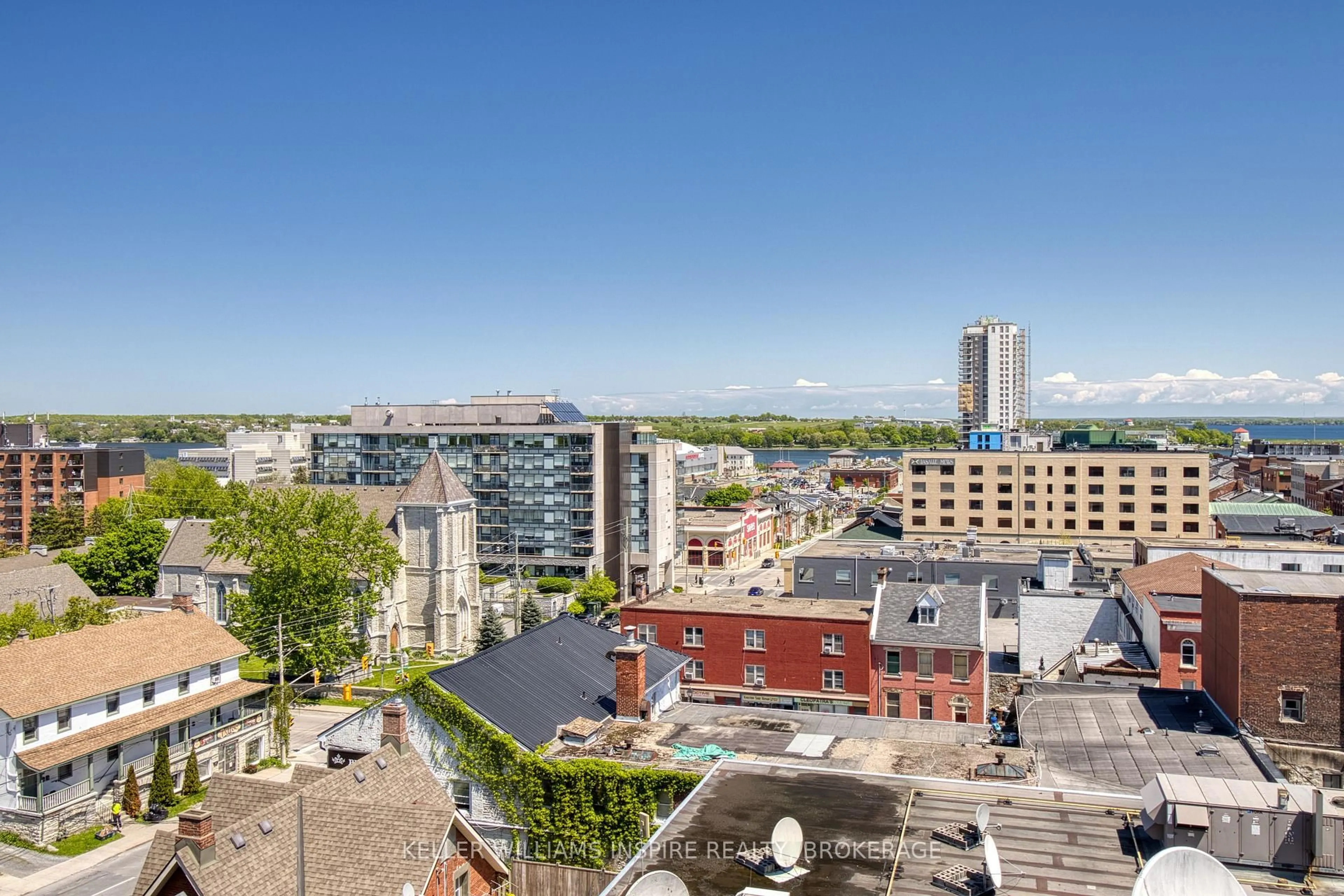A pic from outside/outdoor area/front of a property/back of a property/a pic from drone, city buildings view from balcony for 223 Princess St #902, Kingston Ontario K7L 1B3
