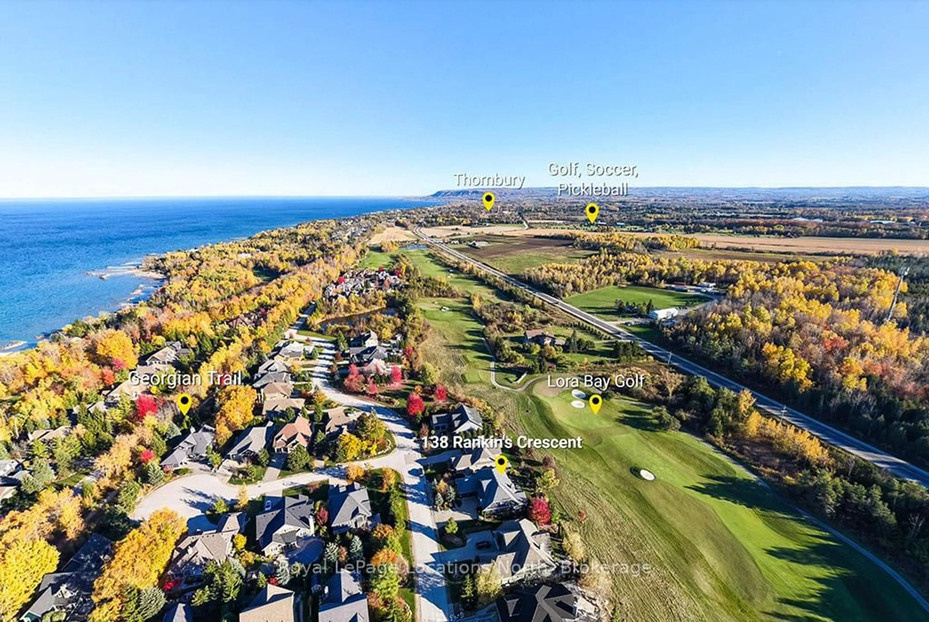 A pic from outside/outdoor area/front of a property/back of a property/a pic from drone, water/lake/river/ocean view for 138 Rankin's Cres, Blue Mountains Ontario N0H 2P0