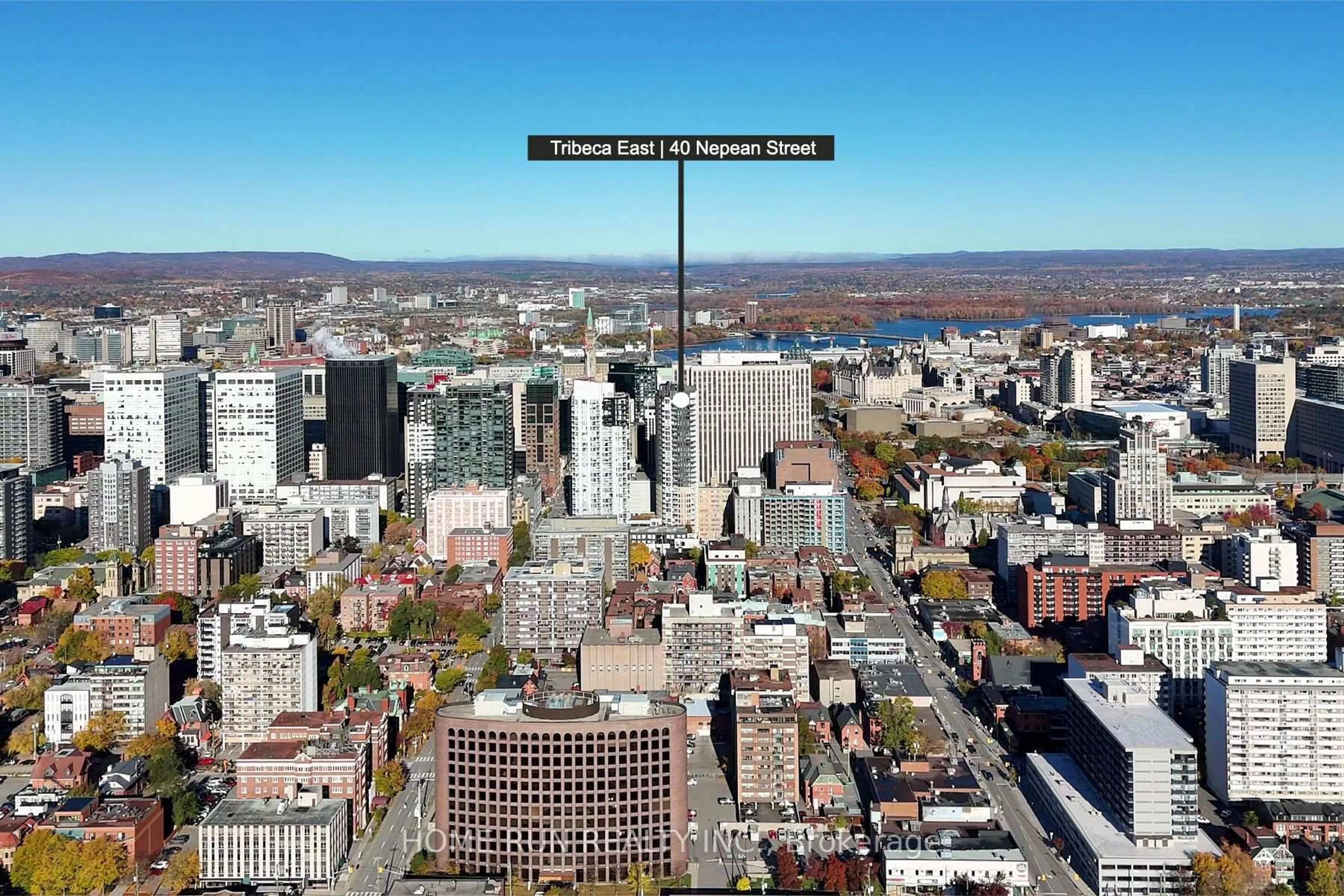 A pic from outside/outdoor area/front of a property/back of a property/a pic from drone, city buildings view from balcony for 40 Nepean St #2703, Ottawa Ontario K2P 0X5