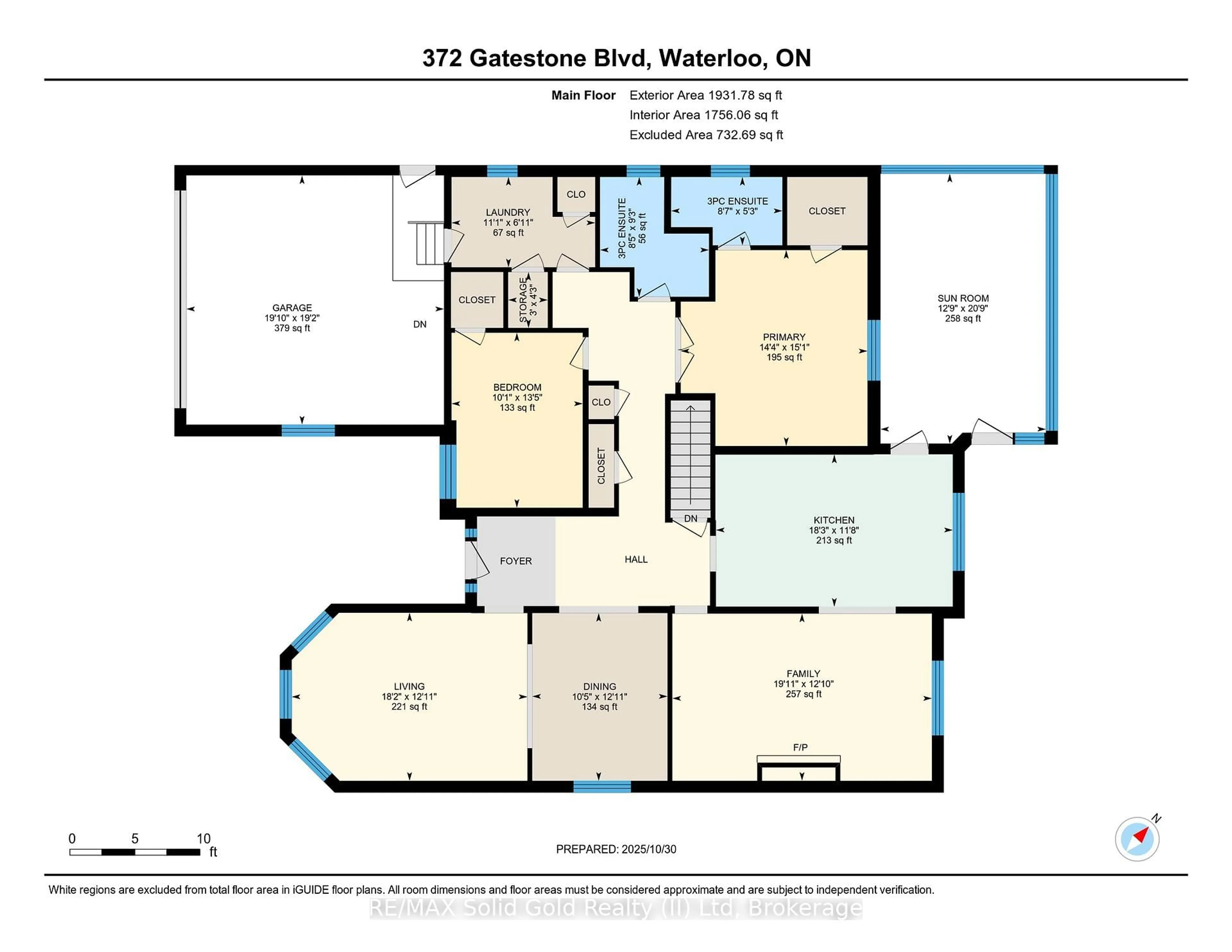 Floor plan for 372 Gatestone Blvd, Waterloo Ontario N2T 2J6