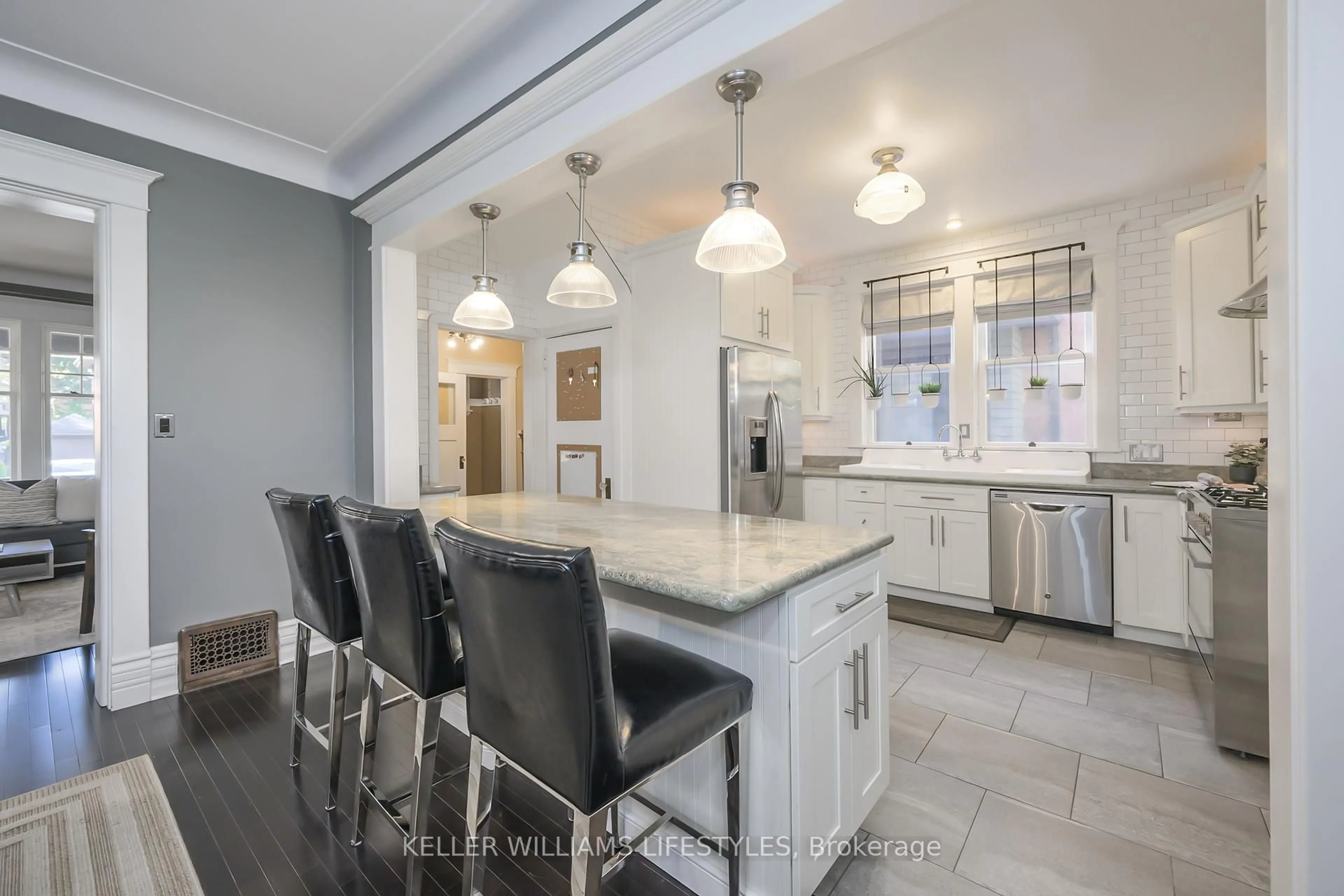 Open concept kitchen, ceramic/tile floor for 40 Gerrard St, London South Ontario N6C 4C7