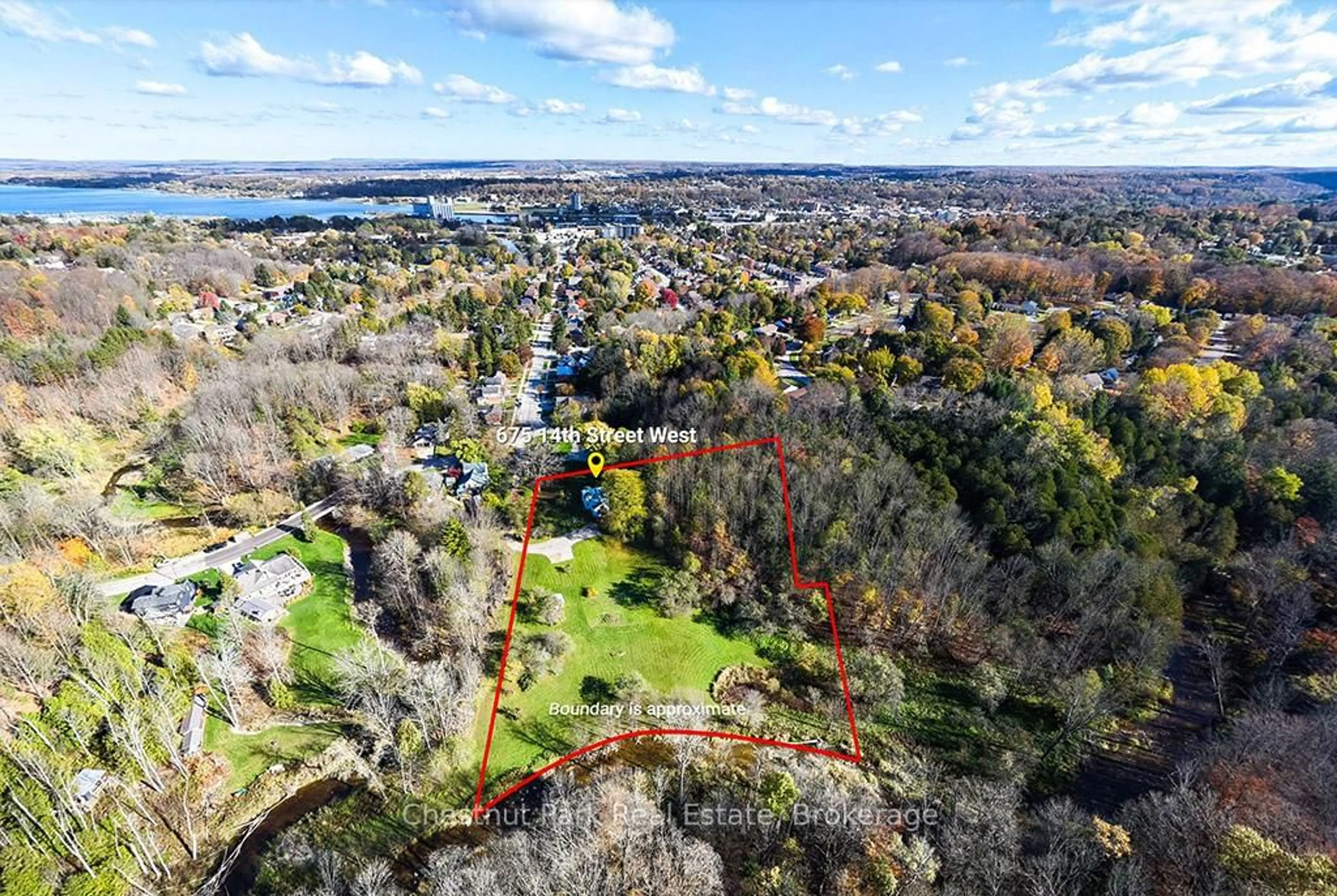 A pic from outside/outdoor area/front of a property/back of a property/a pic from drone, water/lake/river/ocean view for 675 14th St, Owen Sound Ontario N4K 3Y5