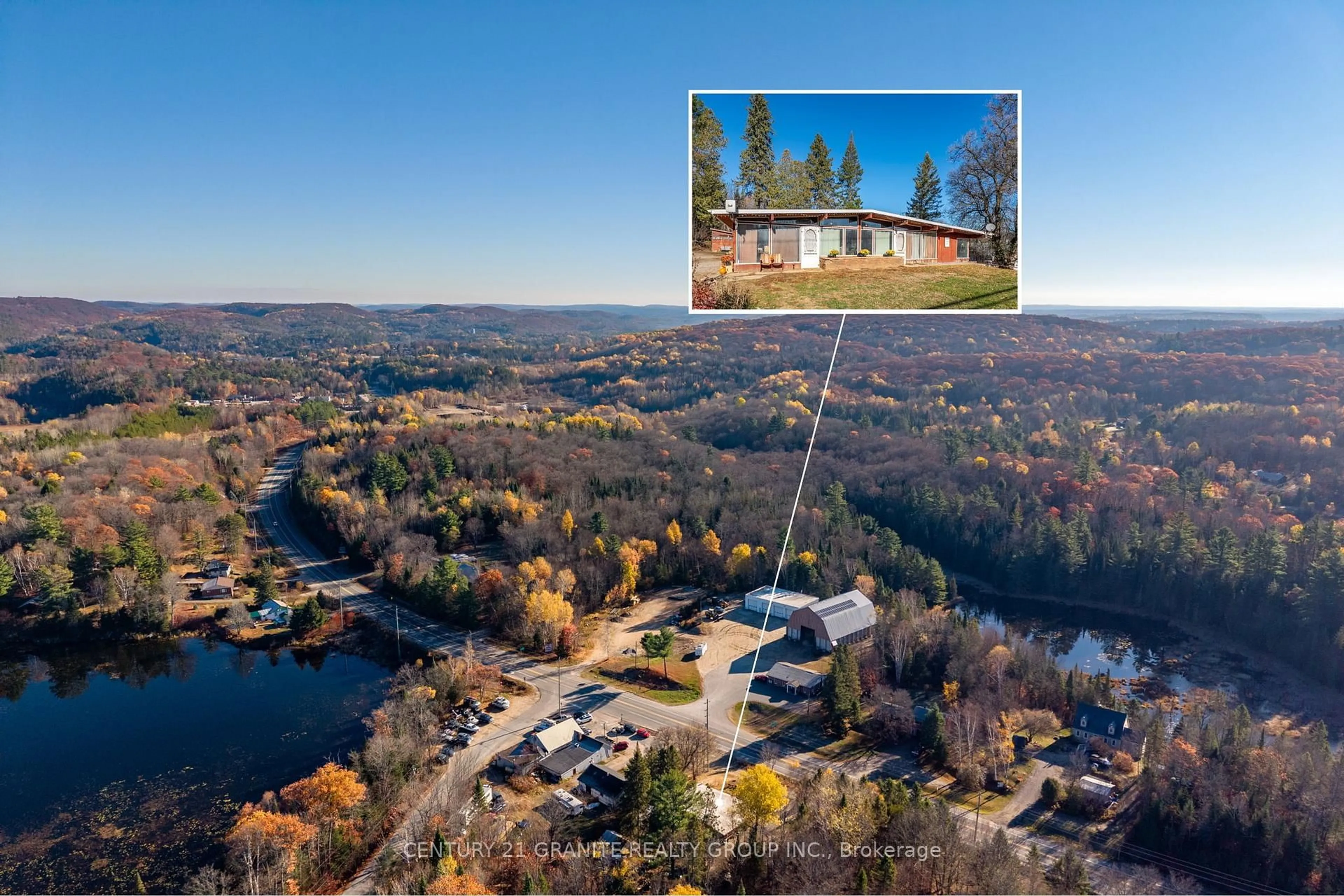 A pic from outside/outdoor area/front of a property/back of a property/a pic from drone, water/lake/river/ocean view for 29845 Highway 28 South, Bancroft Ontario K0L 1C0
