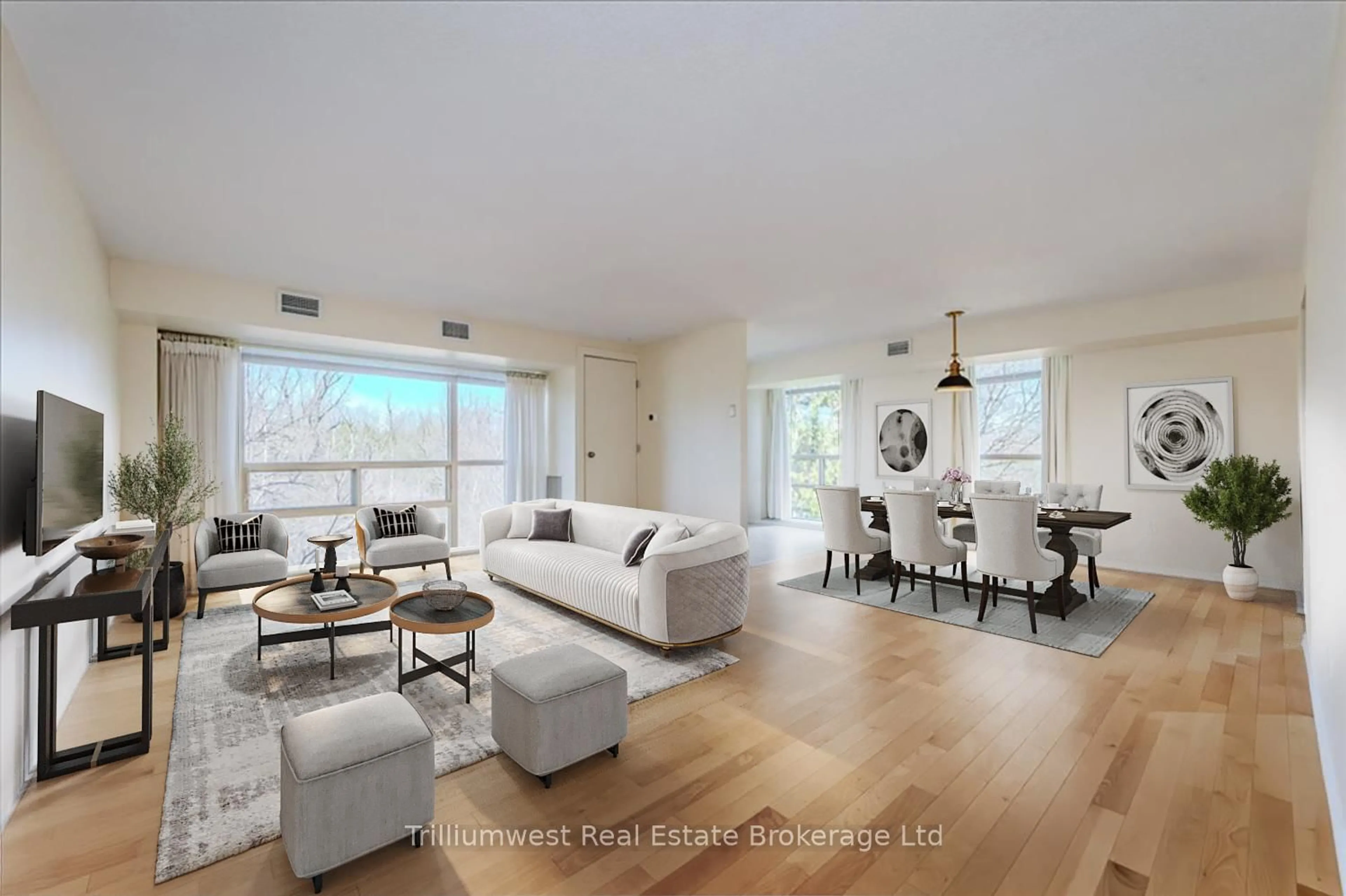 Living room with furniture, wood/laminate floor for 55 Blue Springs Dr #305, Waterloo Ontario N2J 4T3